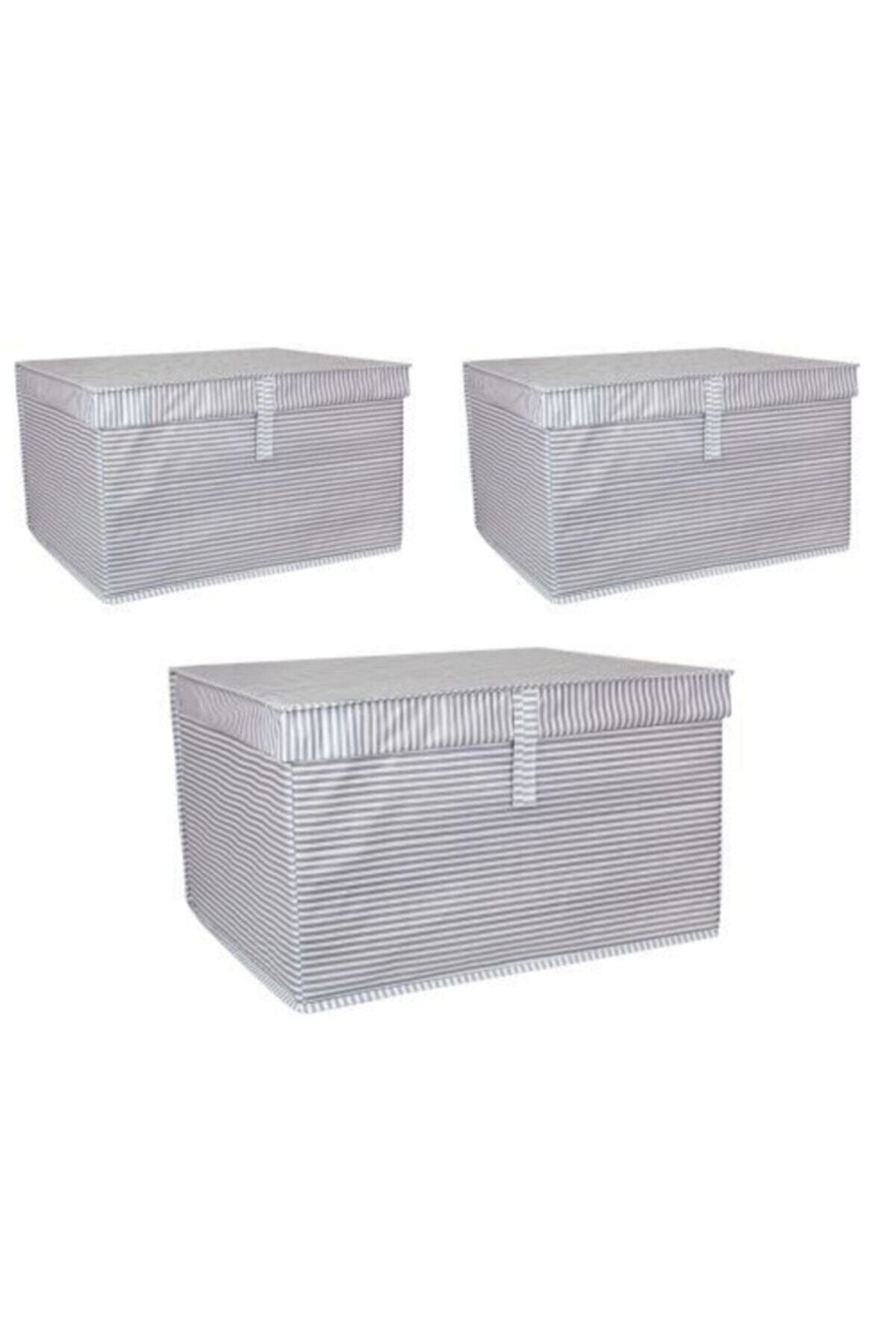 Keven Home 3 Adet - Kapaklı Çok Amaçlı ( Çamaşır-saklama-düzenleme Vb.) Hurç, Kutu 50x40x30 - Maxi Model - Gri