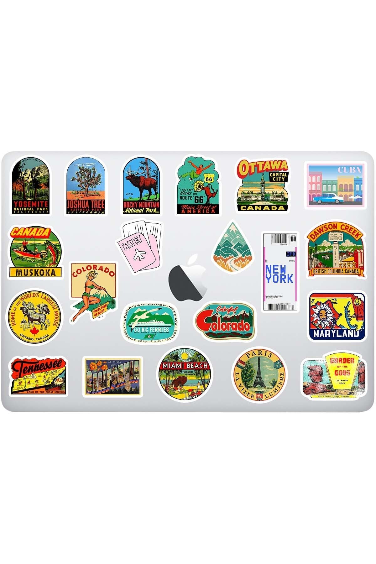 Stickir Seyahat Sticker Paketi 2 - Travel Temalı Macbook Laptop, Ajanda, Tablet Sticker Seti 20 Adet