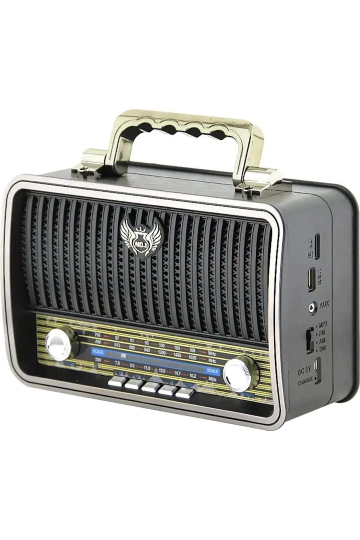BERRE Büyük Boy Nostaljik Radyo Fm Ahşap Görünümlü Bluetooth Hoparlör Siyah