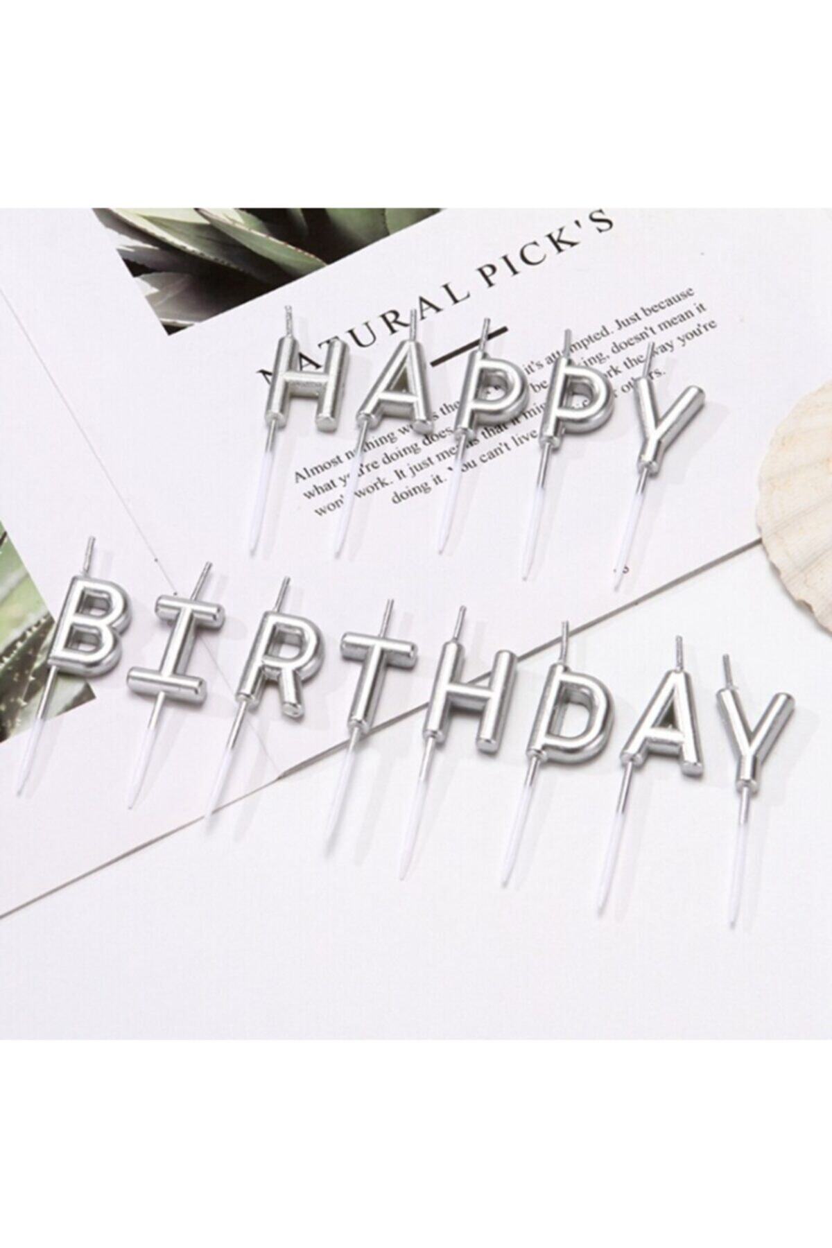 Modus Shop Gümüş Renk Happy Birthday Yazılabilen Parti Mumu