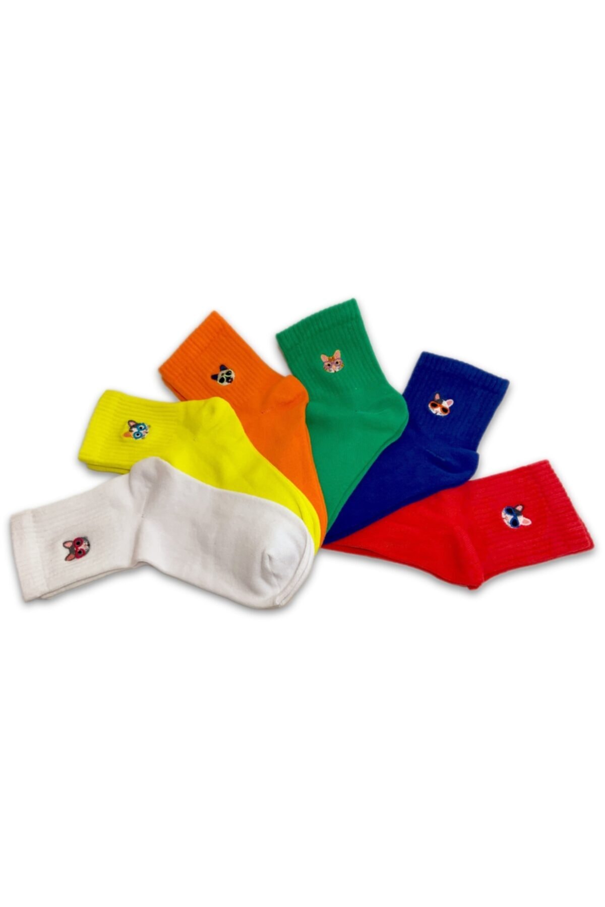 socksbucks Kadın 6'lı Kedi Hayvan Desenli Renkli Çorap Seti