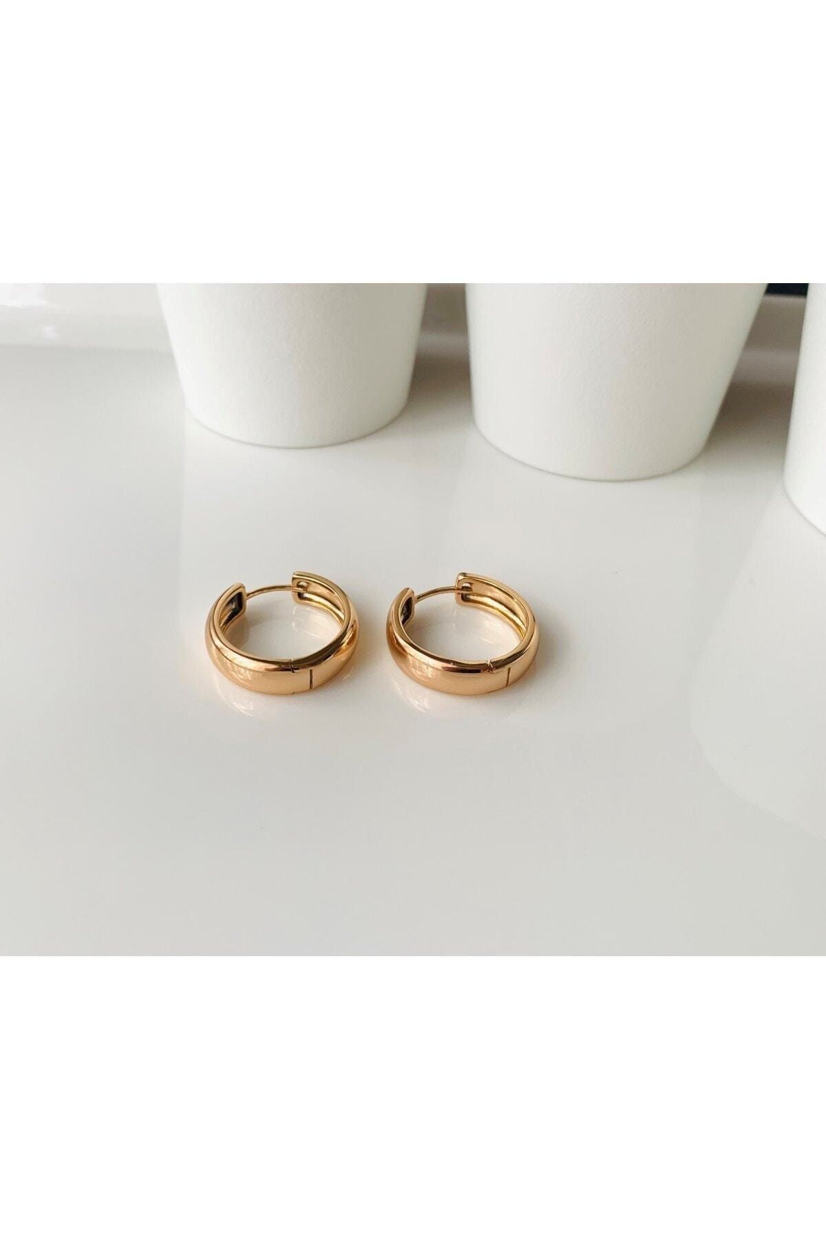 SU PERİSİ TAKI BİJUTERİ Kalın Halka Model Gold Renk Bayan Küpe