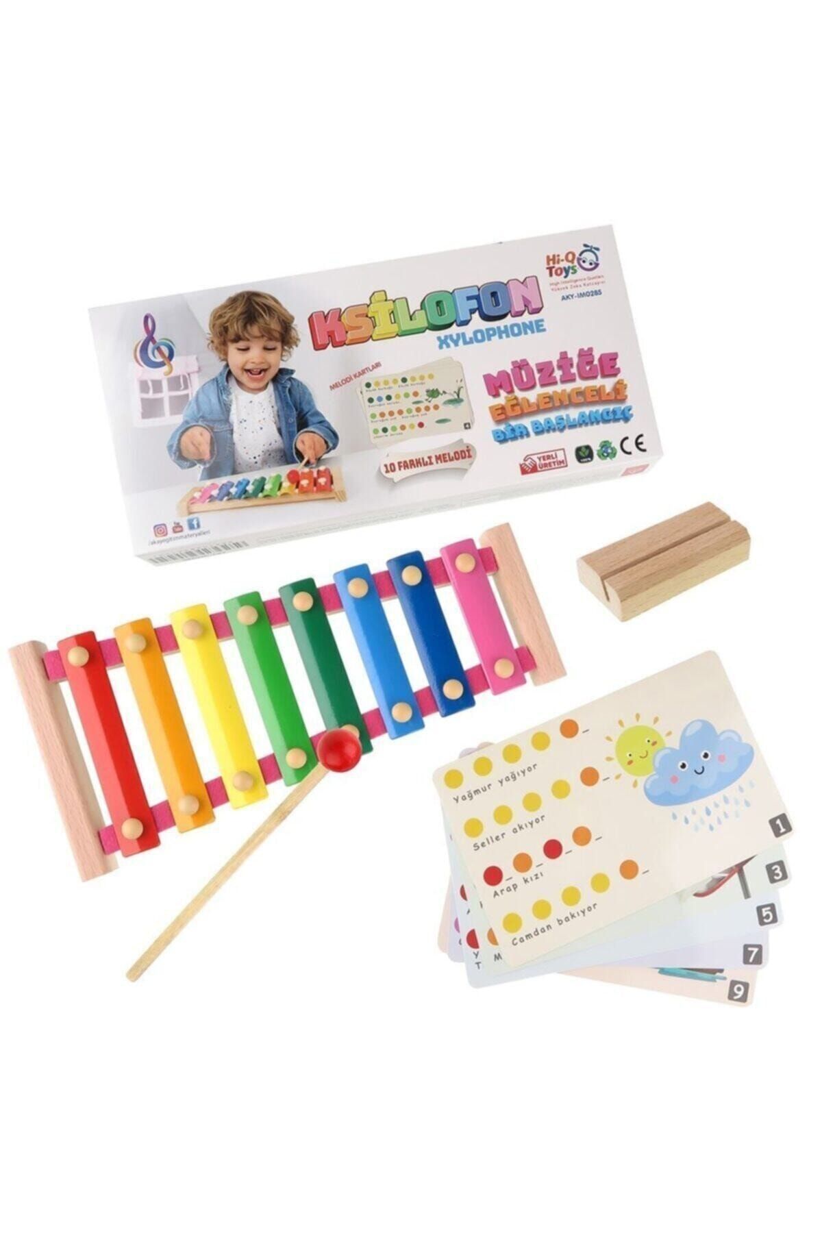 HiQ Toys Ahşap 8'li Ksilofon - Renkli Nota Kartlı Melodili Ksilofon