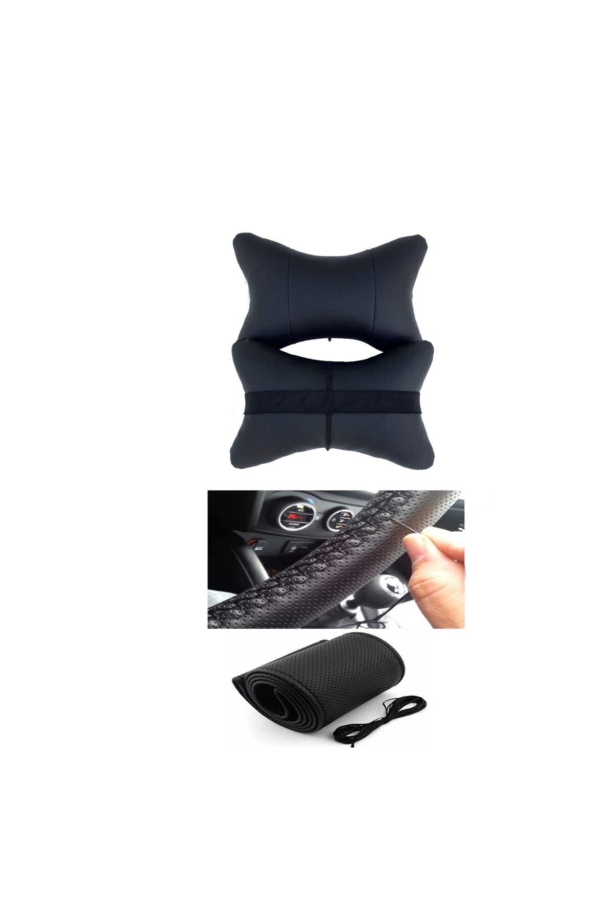 AYAZGURUP Chevrolet Spark Dikmeli Direksiyon Kılıfı + 2li Lüx Ortopedik Boyun Yastığı