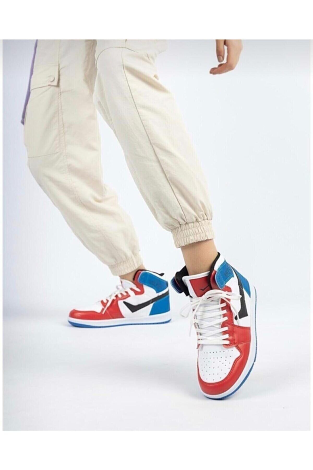 NewStep Air Jordan Retro 1 Bilekli Spor Ayakkabı 8070 Kırmızı Mavi
