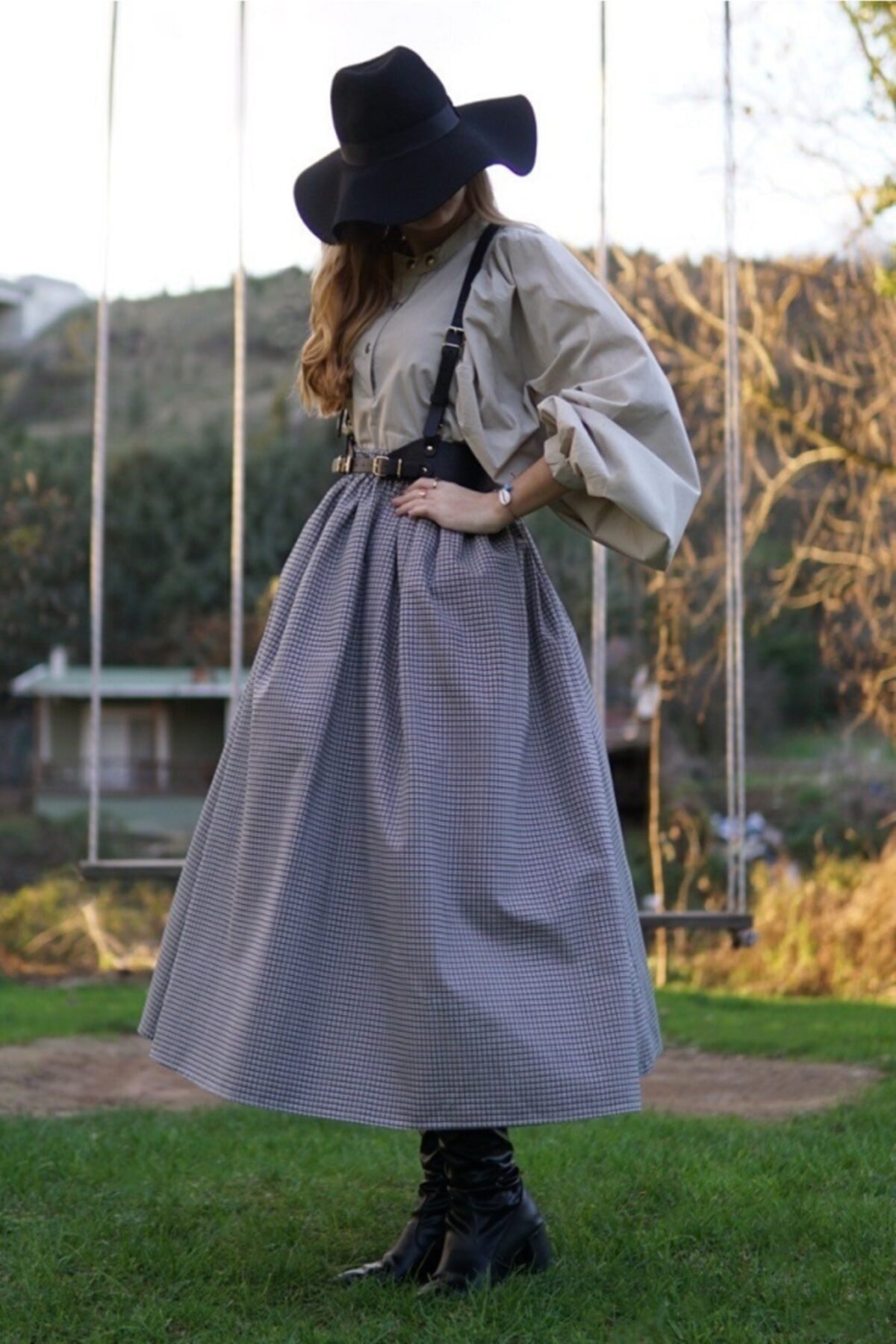 Launes Kazayağı Desenli Vintage Modest Etek