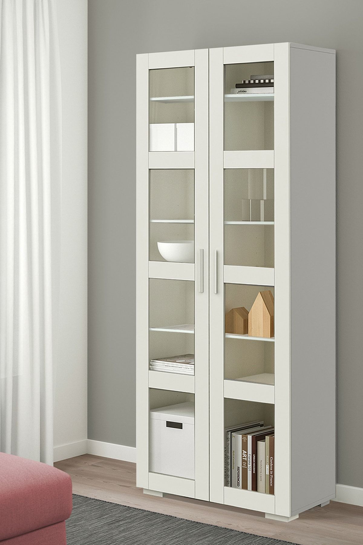 DEKOREX Bfe-211 Beyaz 2 Cam Kapaklı Büfe Vitrin