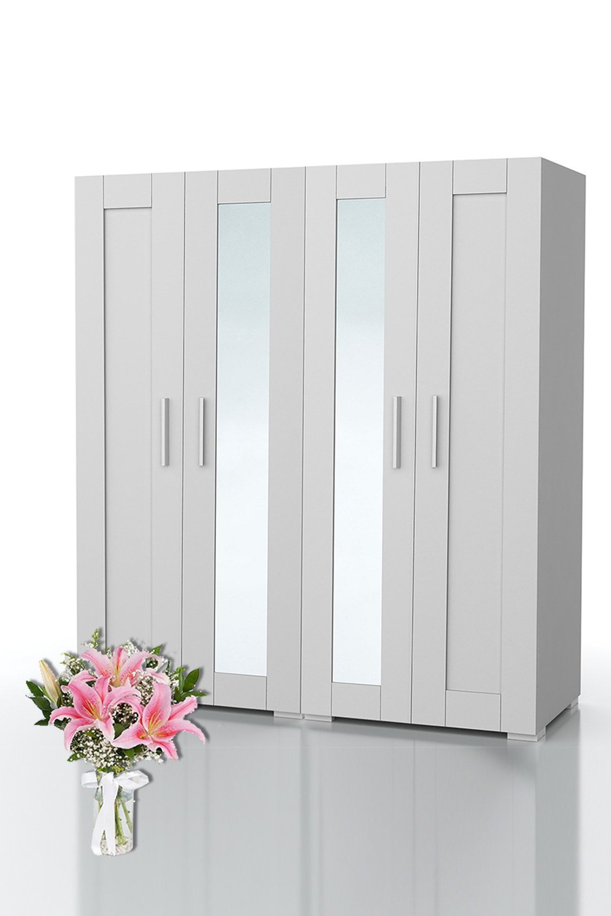 DEKOREX Mnt-412 Beyaz 4 Kapaklı Aynalı Gardırop