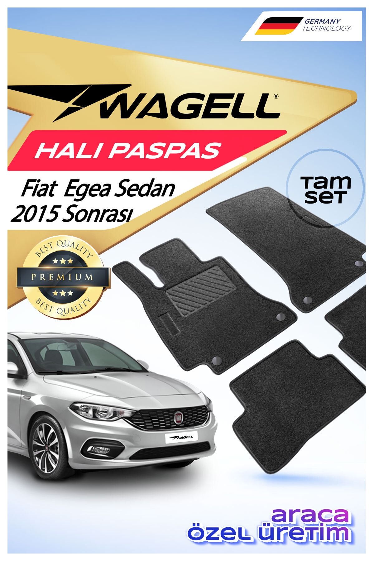 wagell Fiat Egea Sedan 2015 Ve Sonrası Premium Oto Halı Paspas Seti - Siyah