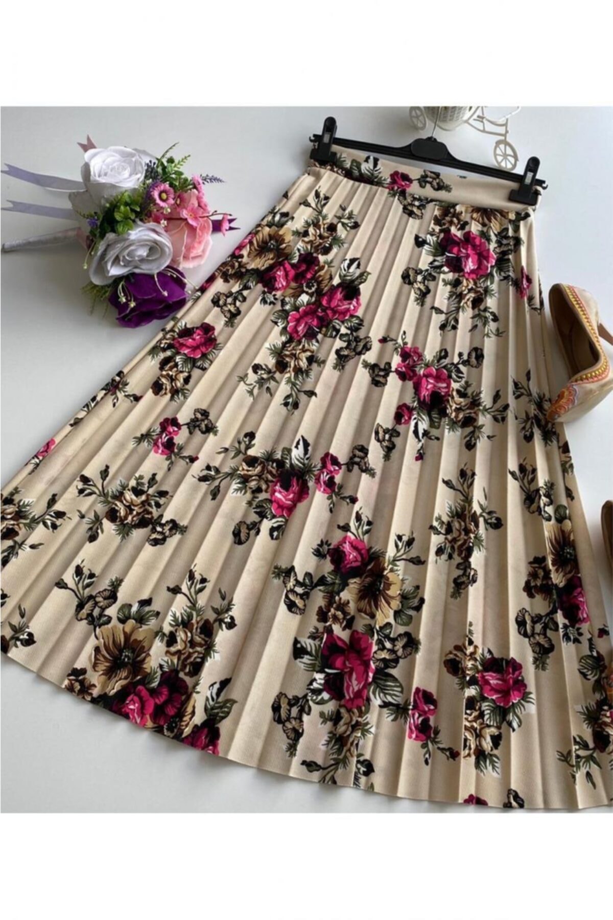 Modaytesettür Çiçek Desen Mira Pliseli Etek