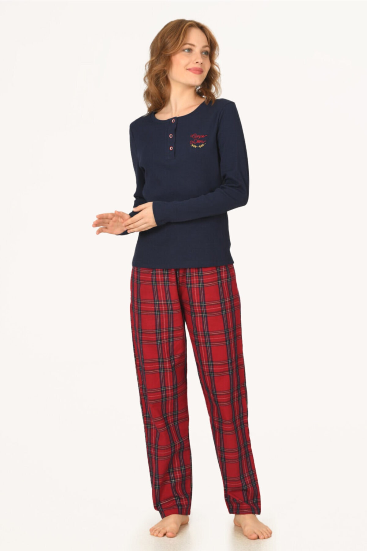 NBB Kırmızı Kaşkorse Ekose Pijama Takımı