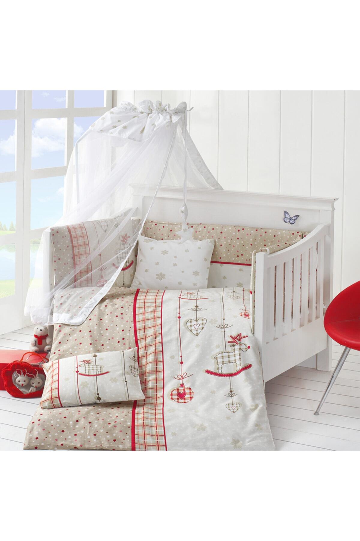 AGES ANGELS Happy Baby %100 Pamuk Bebek Uyku Seti Takımı Palmy Kırmızı