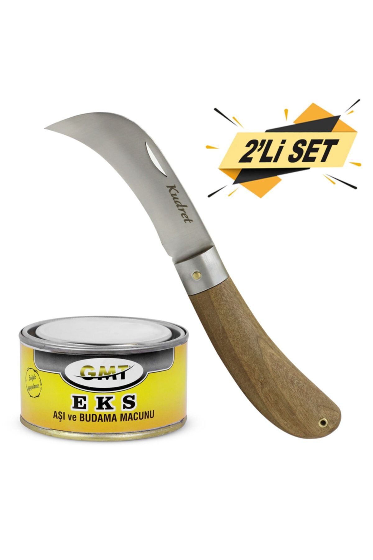 Badem10 Aşı Bıçağı Eğri Uçlu Bağ Bıçağı Ara Çakı + Aşı Macunu (2'li Set)