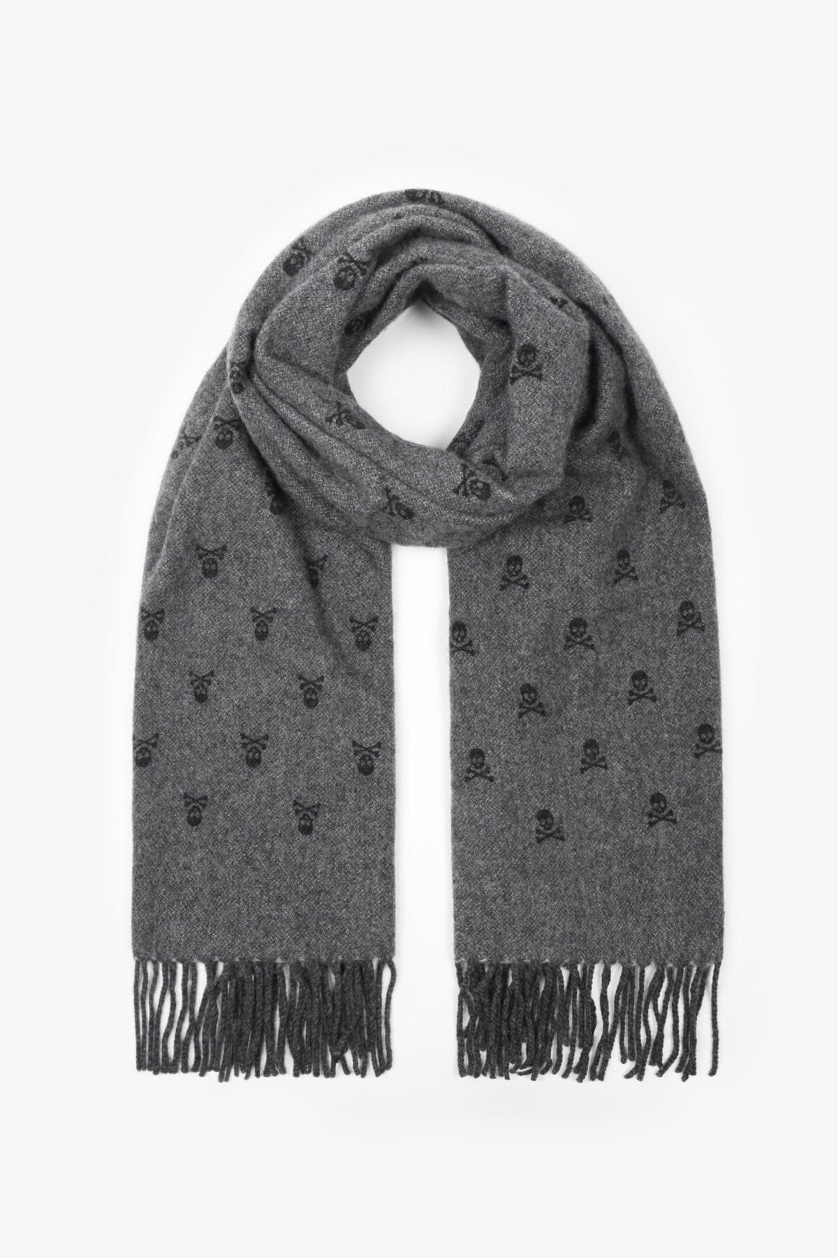 SCALPERS Erkek Püsküllü Kuru Kafa Desenli Atkı