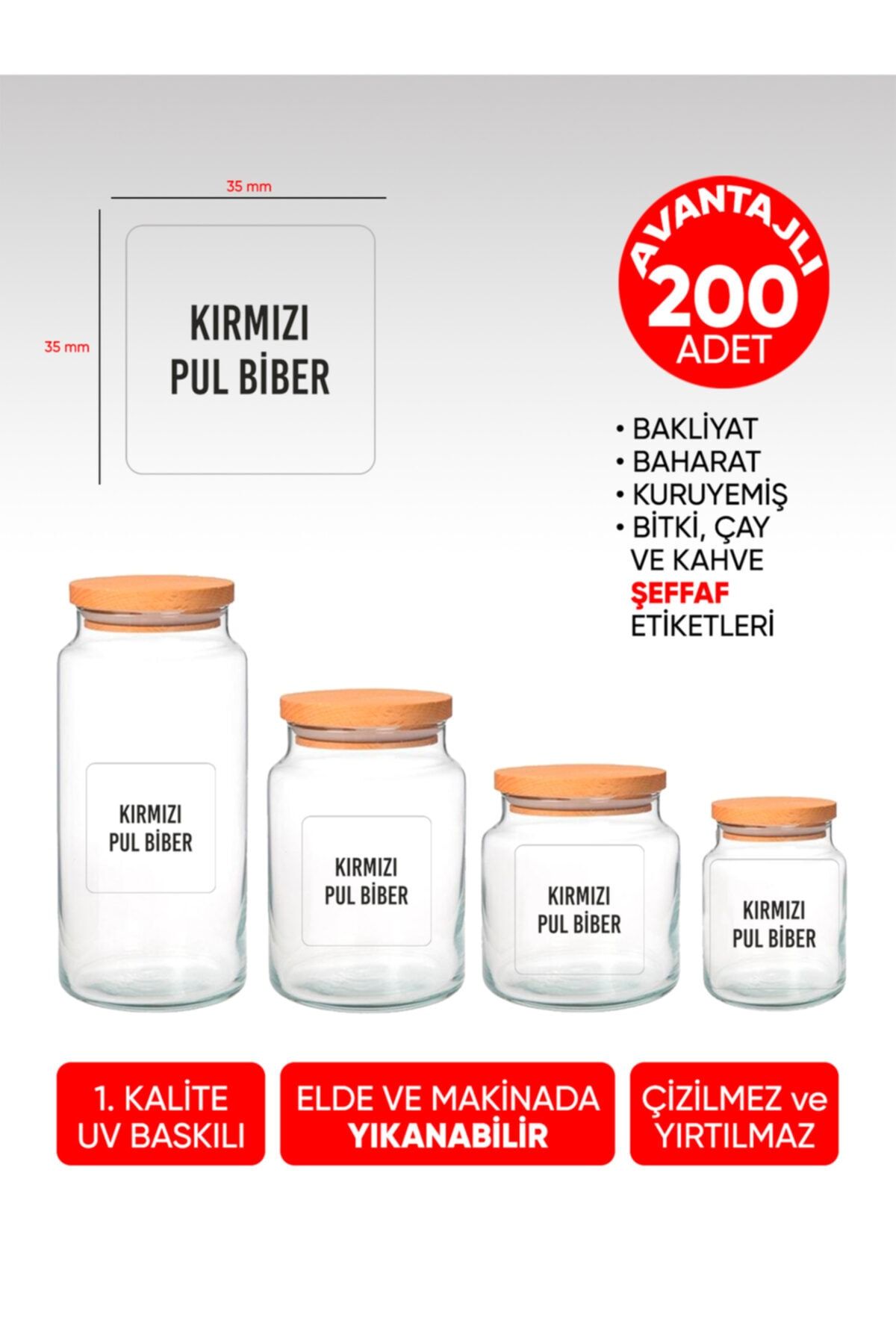 EGESTA 200 Adet Şeffaf Kare-yeni Ürün Baharat-bakliyat-kuruyemiş-bitki-çay-kahve Kavanoz Etiketi - Sticker