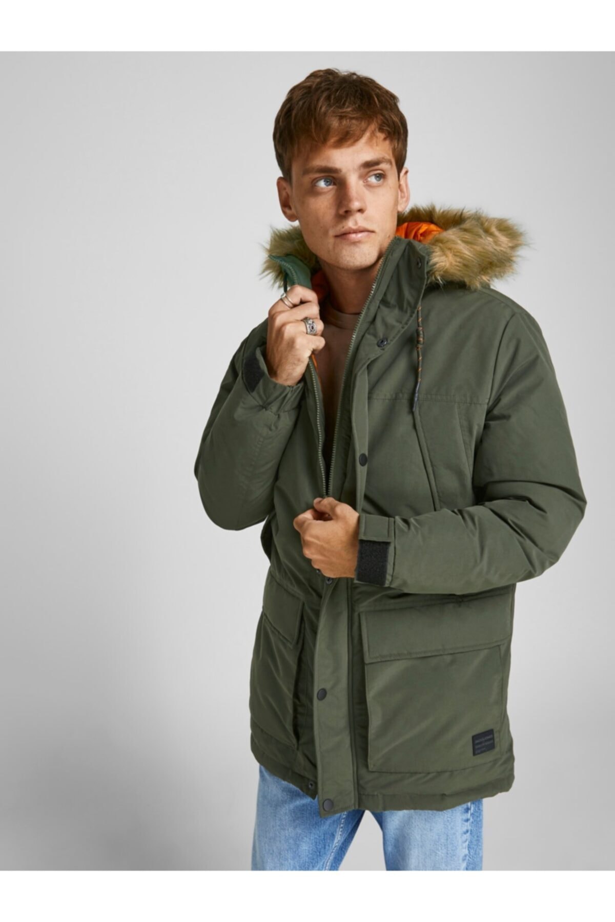 Jack & Jones Jjsuper Parka Ln Su Geçirmez Kapüşonlu Kürklü Haki Erkek Parka