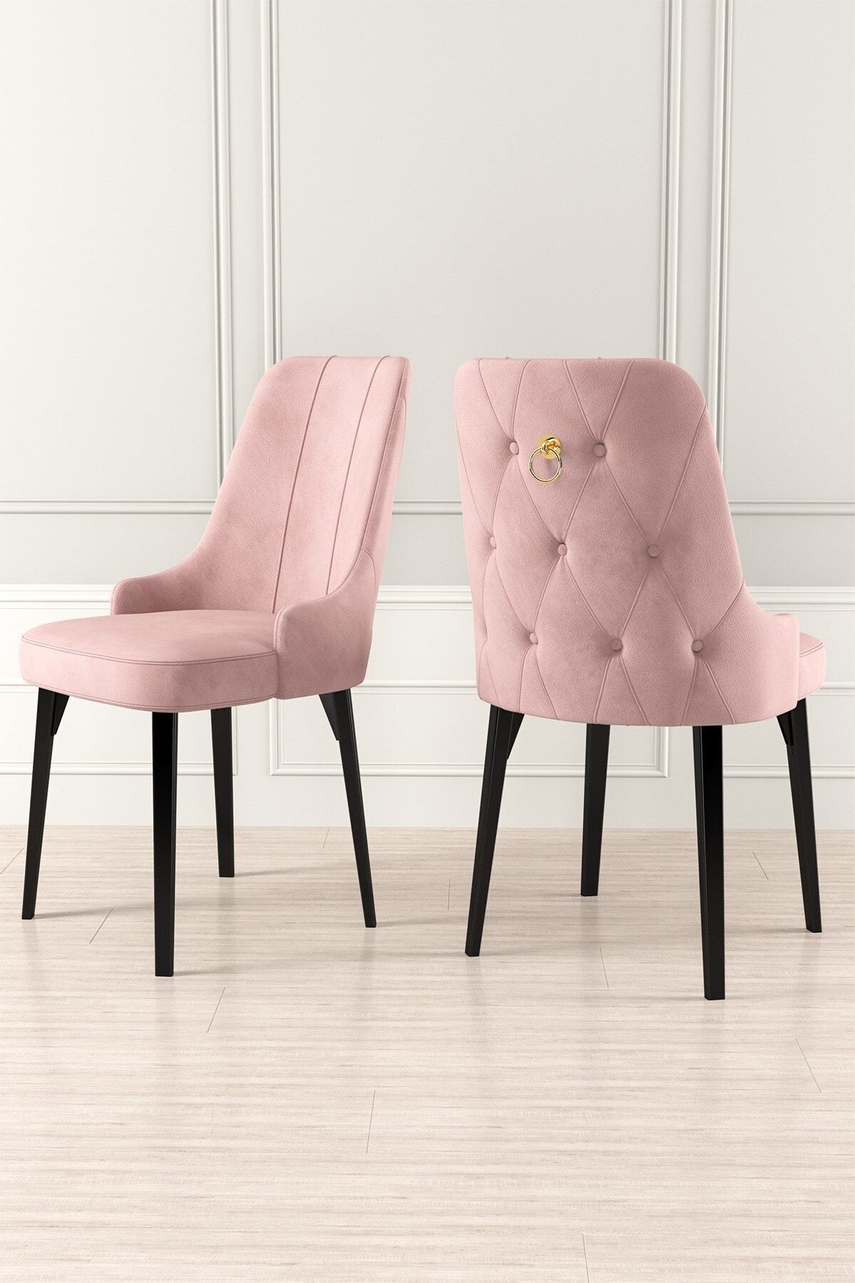 Canisa Concept Niza Serisi, Babyface Kumaş , 6 Adet Pembe Sandalye, Siyah Gürgen Ayak