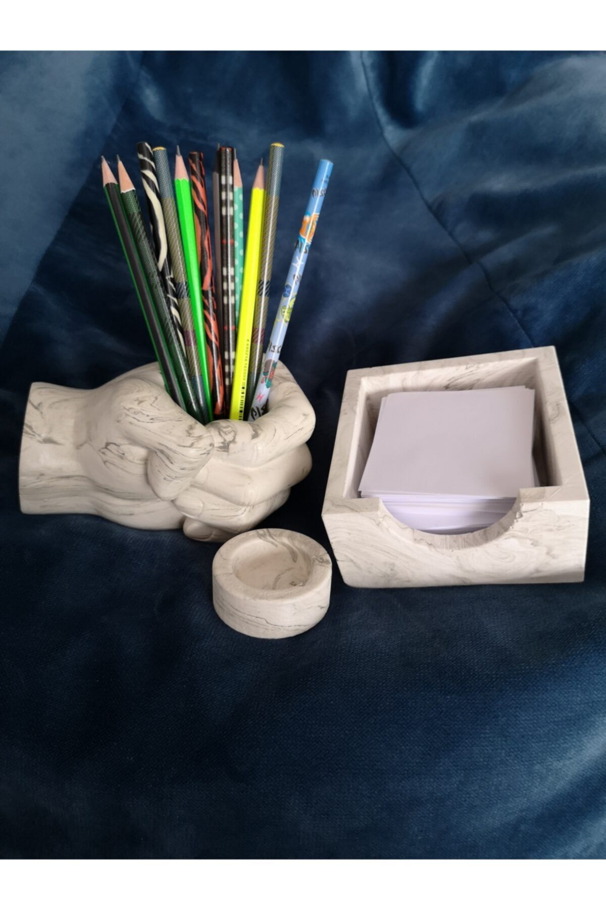 Viol Home Beton Kalemlik & Beton Blok Notluk & Ataşlık & Ofis-masaüstü Kalemlik Set