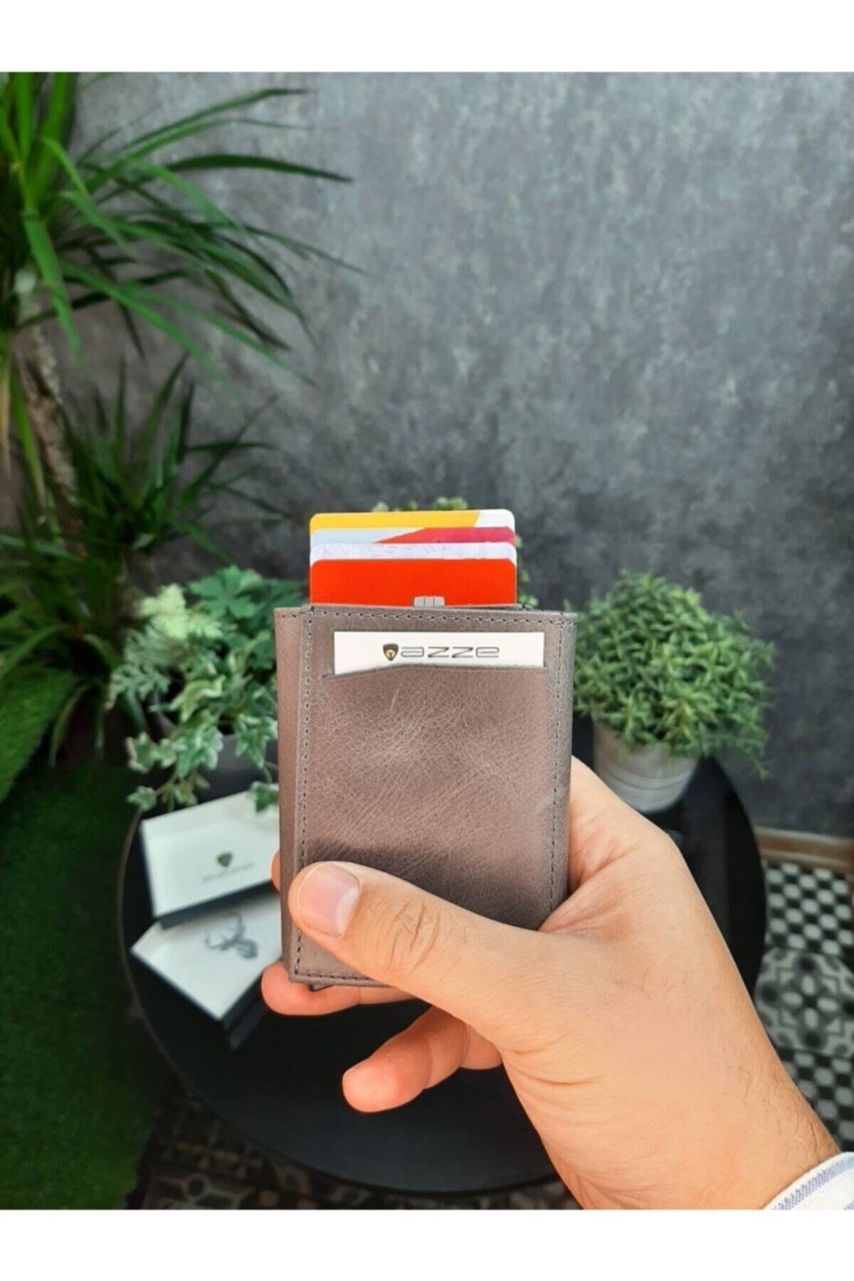 Azze Deri Hakiki Deri Mekanizmalı Unisex Kartlık 101ud625 Antrasit
