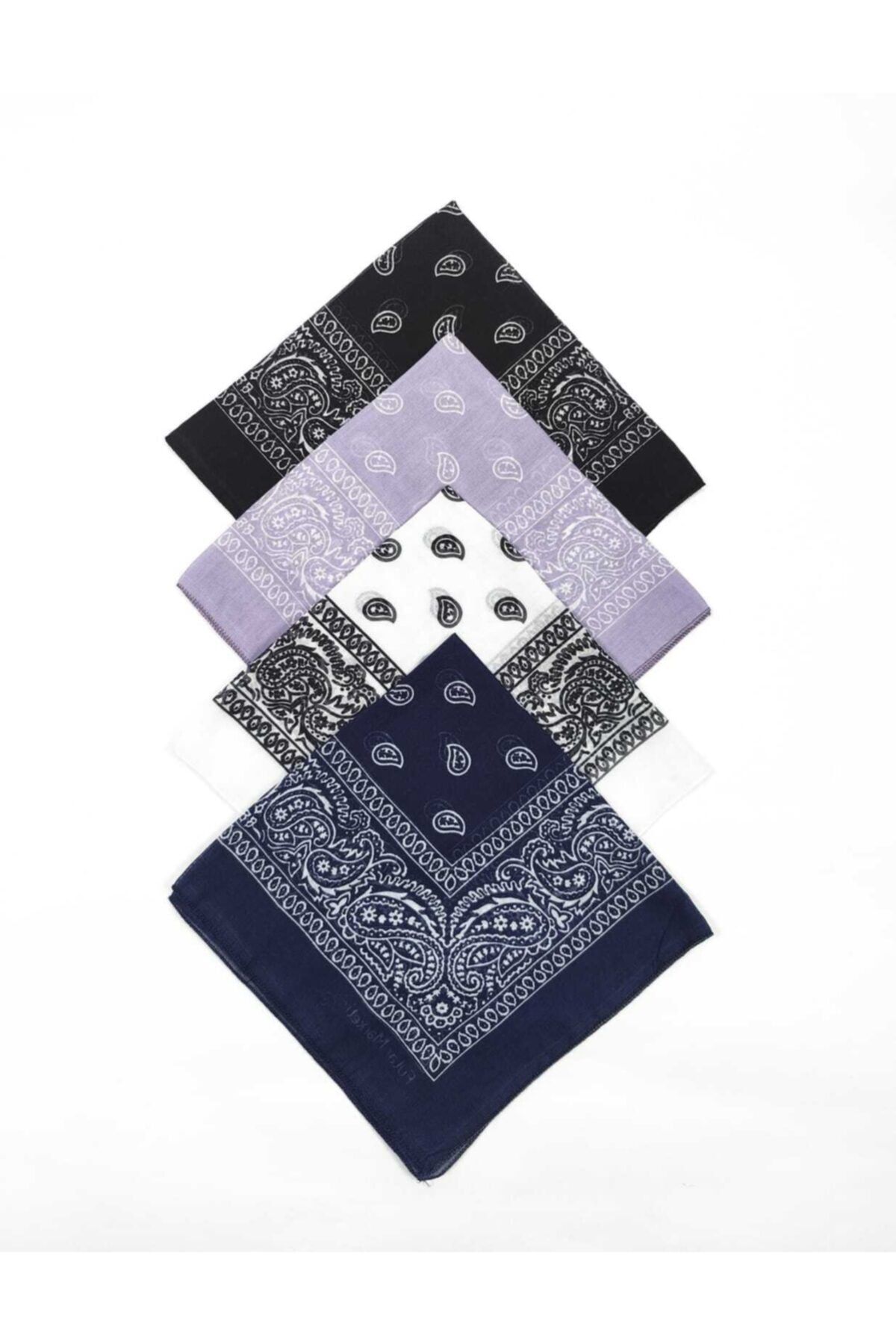 Fular Marketi Unisex 4 Adet Etnik Desenli Pamuk Bandana - Siyah Lacivert Lila Beyaz