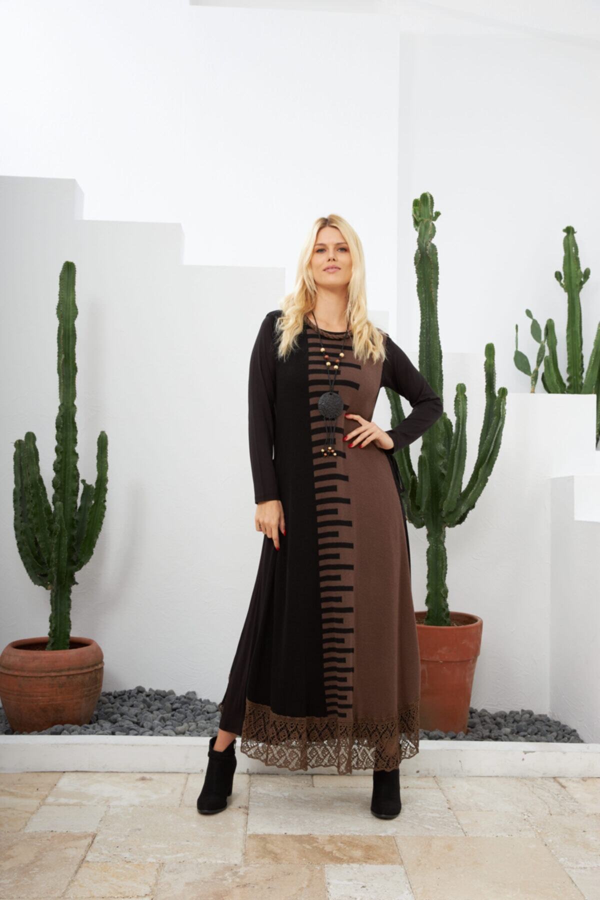 Butik Esra Kandemir Etnik Otantik Siyah Ikili Triko Elbise