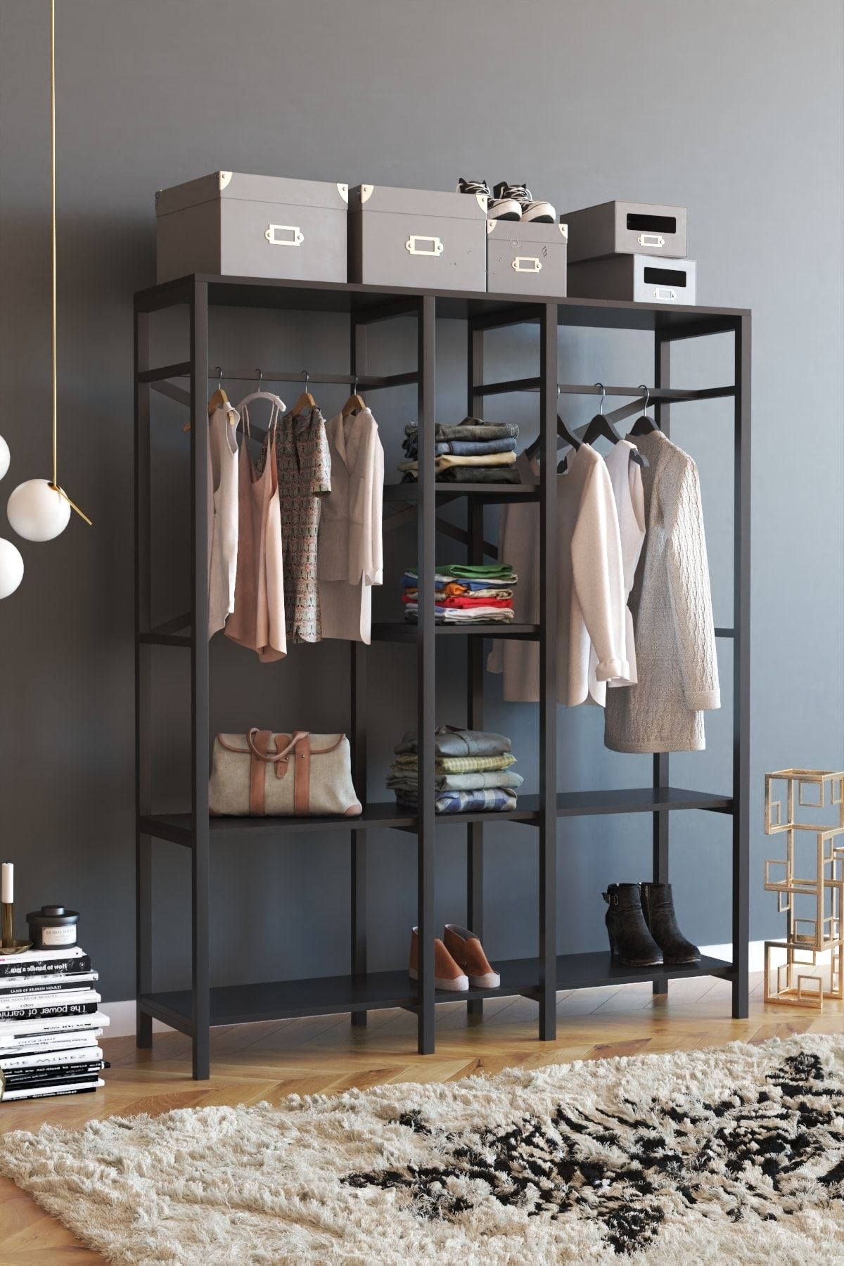 Ardeno Lizbon Xl Açık Dolap Portmanto Vestiyer Siyah