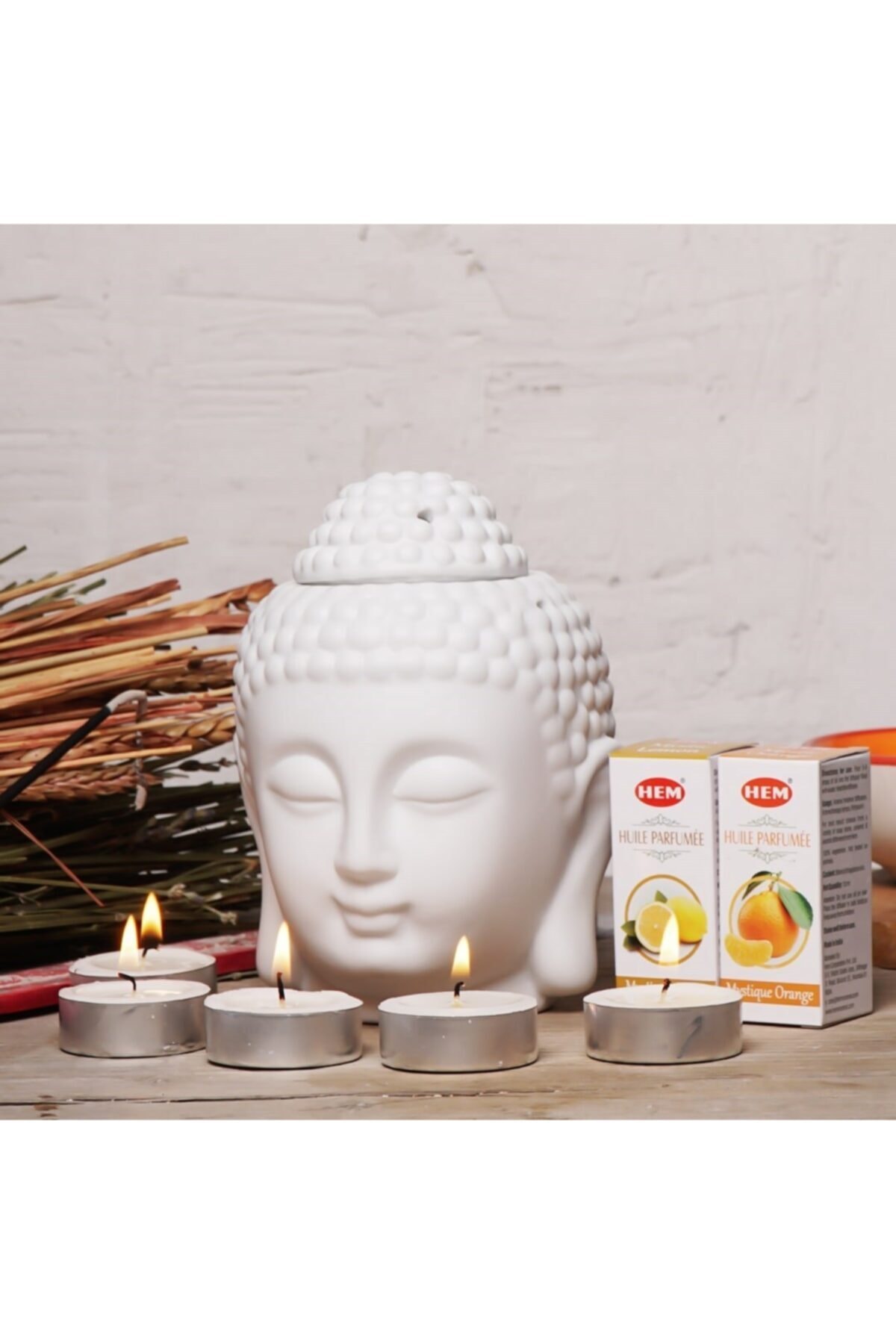 Mitr Beyaz Buddha Temalı El Yapımı Buhurdanlık Seti