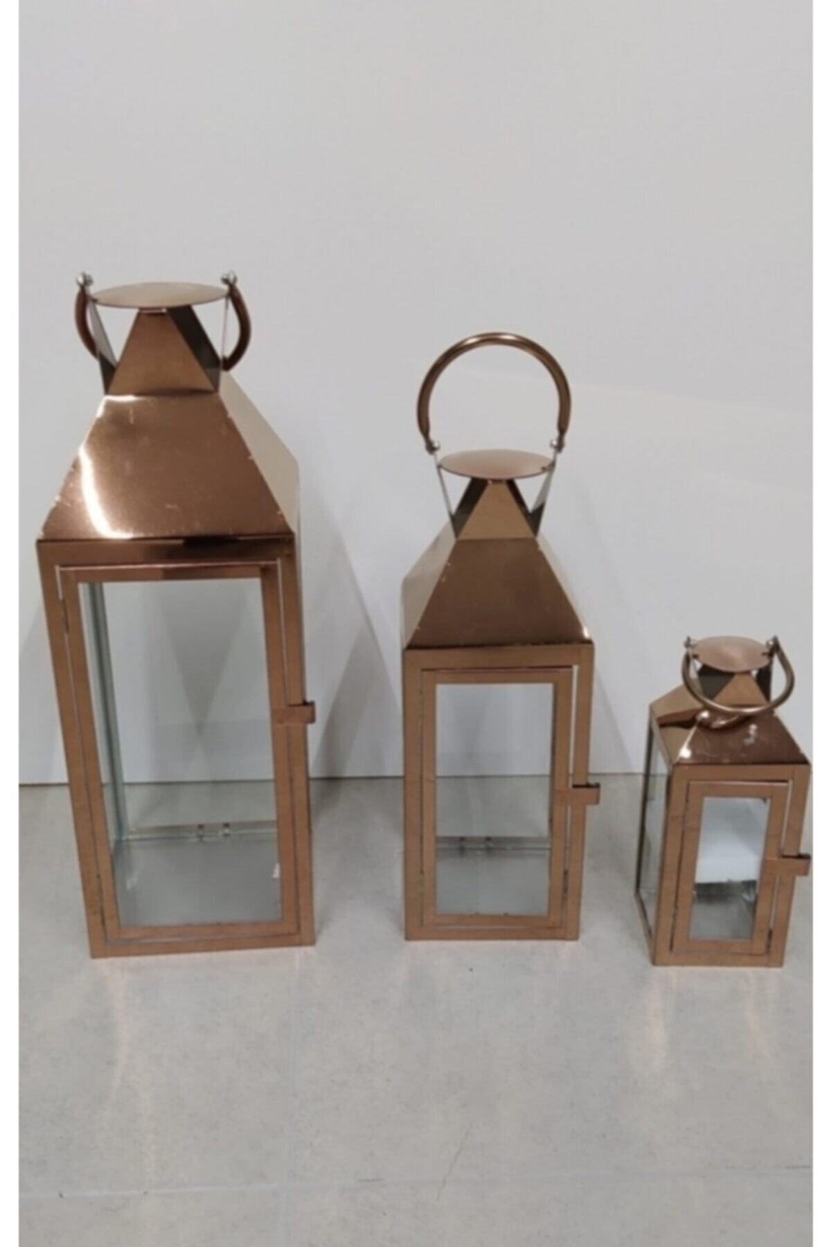 Paşham AVM Dekoratif 3 Lü Metal Camlı Fener