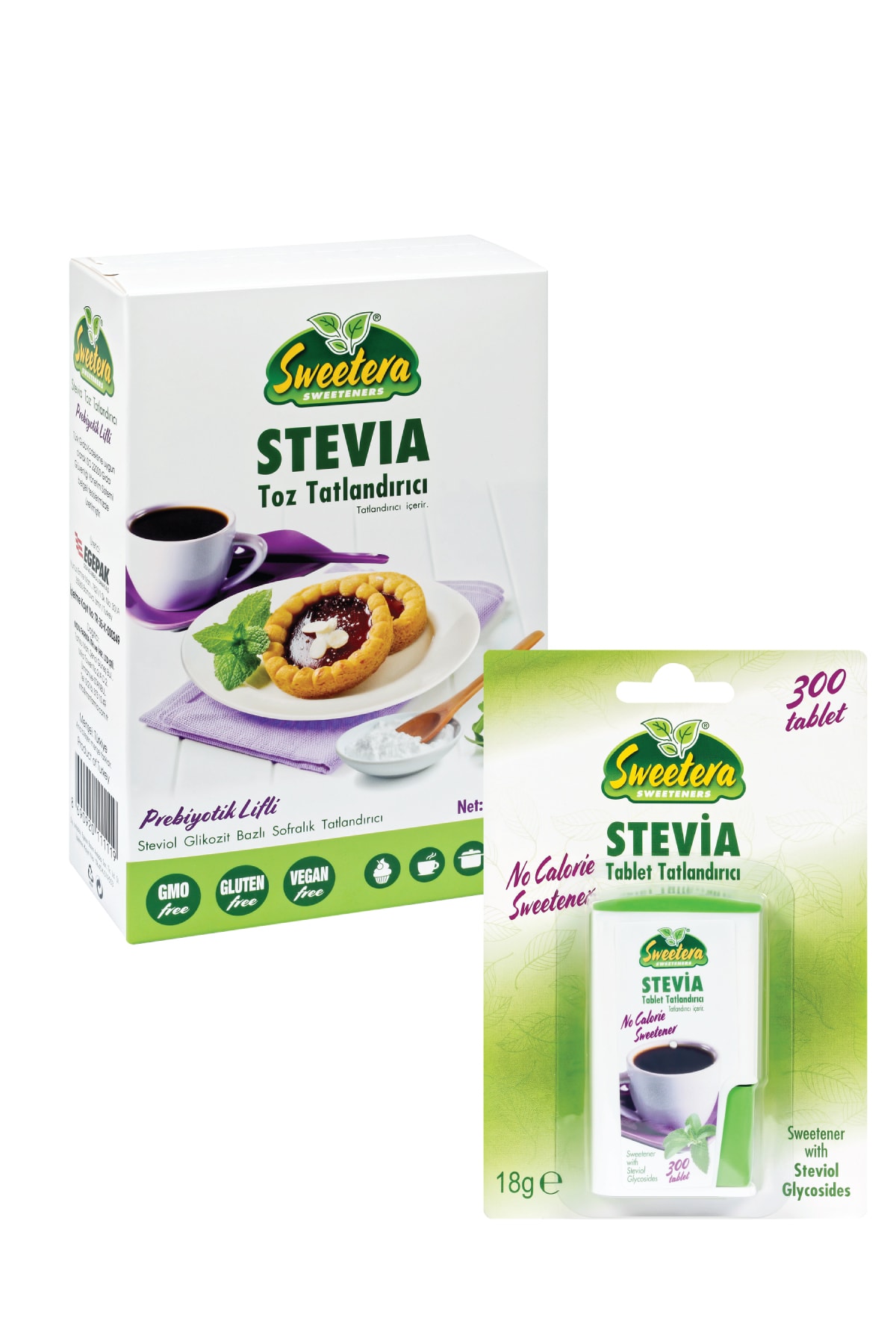SWEETERA Stevia Preb. Lifli Tat. Toz 500 Gr + 300 Tablet + Hediye Preven El Temizleme Mendili