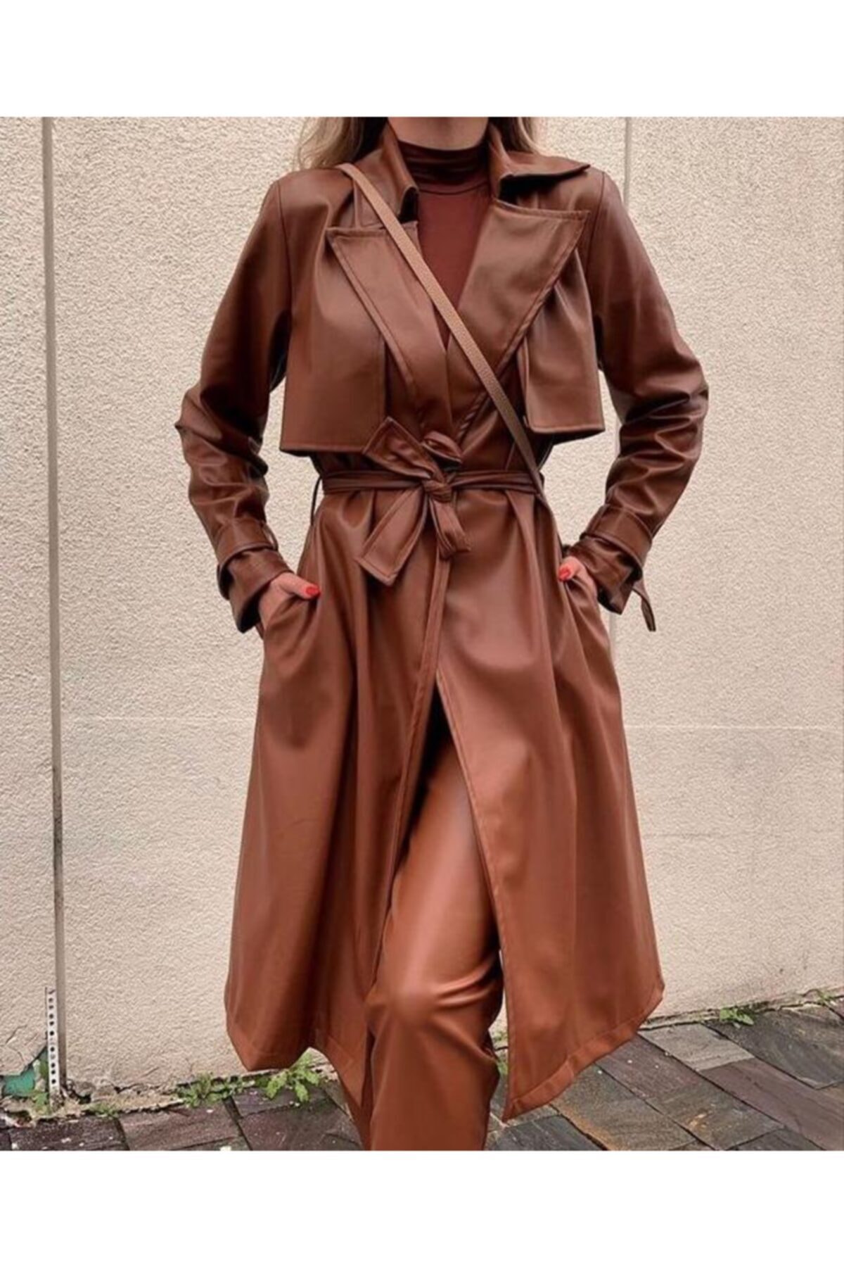 Sunshine Gold Lady Kadın Kahverengi Rugan Deri Trençkot Trt-3421097619