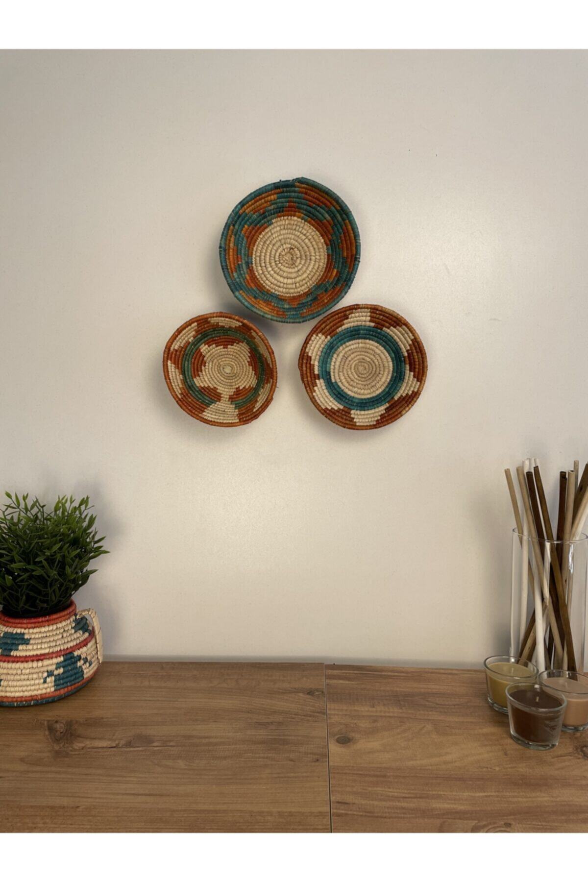 So Decoration Hasır Duvar Tabağı Seti/ Dekoratif Afrika Sepet Set