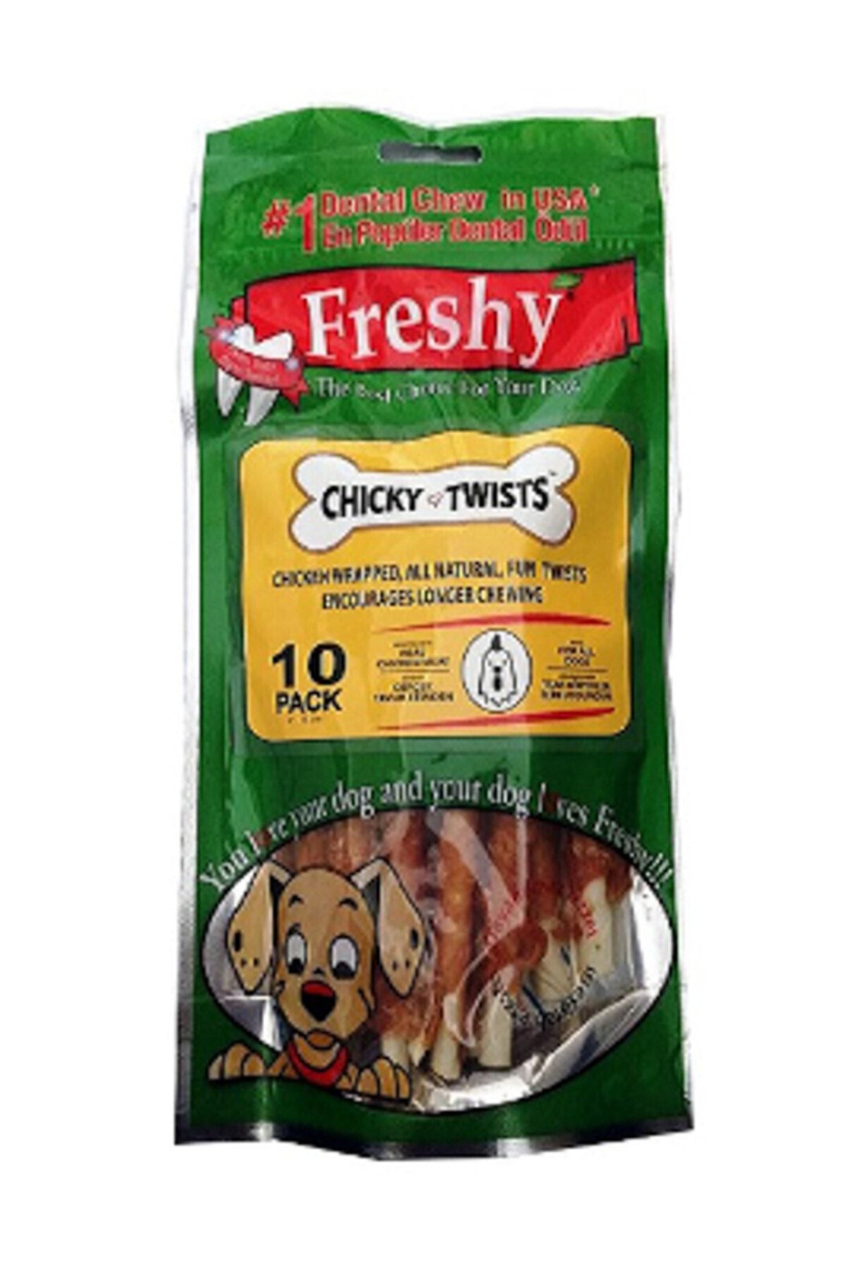 Freshy Tavuklu Twist Kurutulmuş Et Kaplı Köpek Çiğneme Çubuk 10 Adet