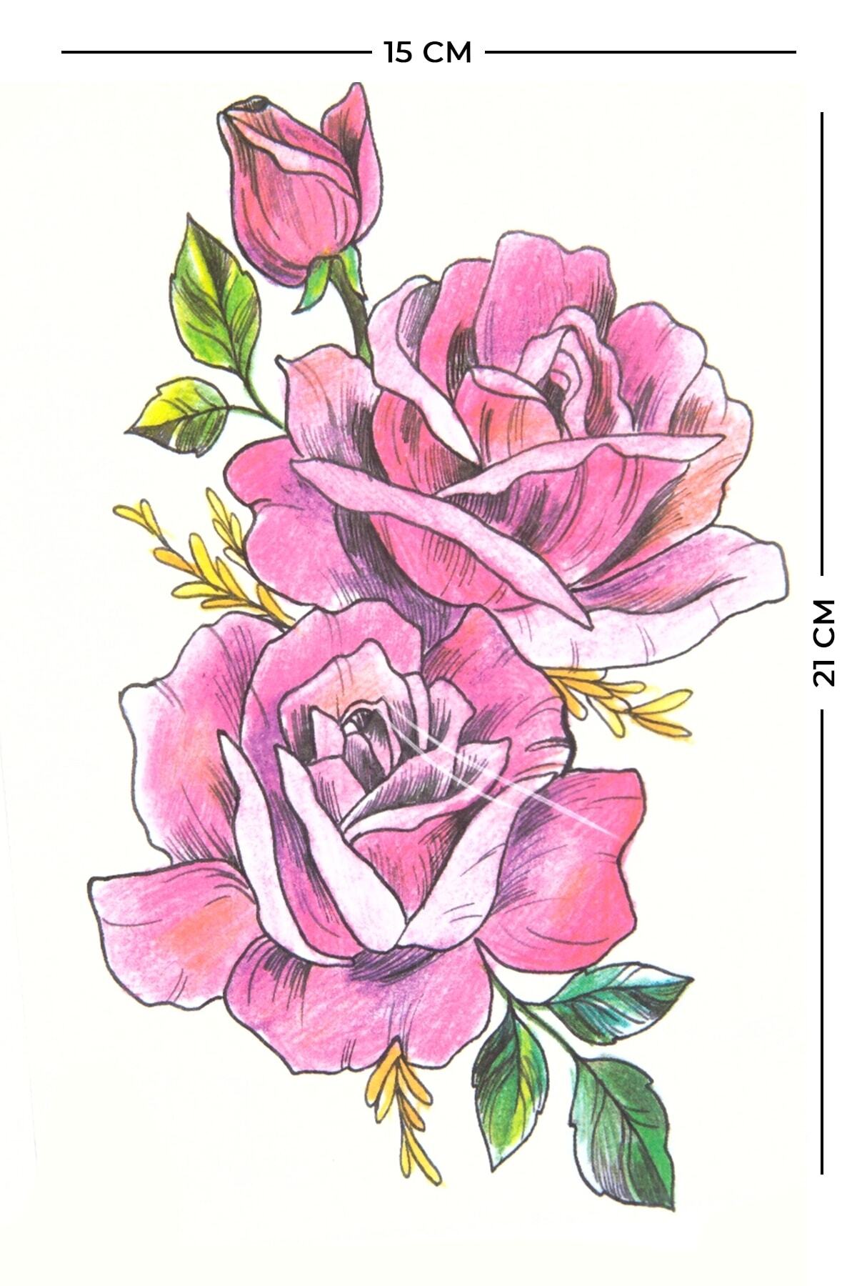 Store&Tattoo Pembe Çicek Geçici Dövme Orta Boy 21x15 Cm