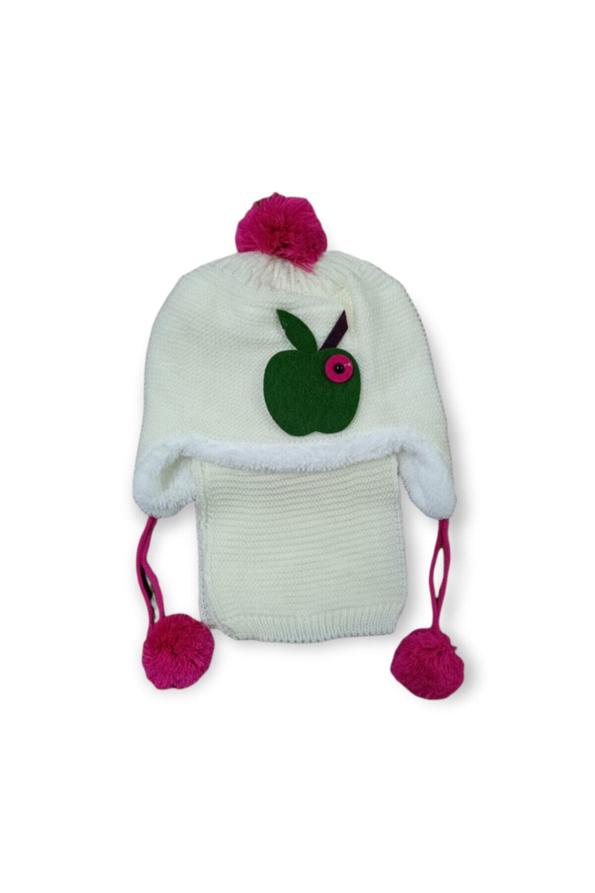 Fink kids Elma Rozetli Peluş Bere ve Atkı