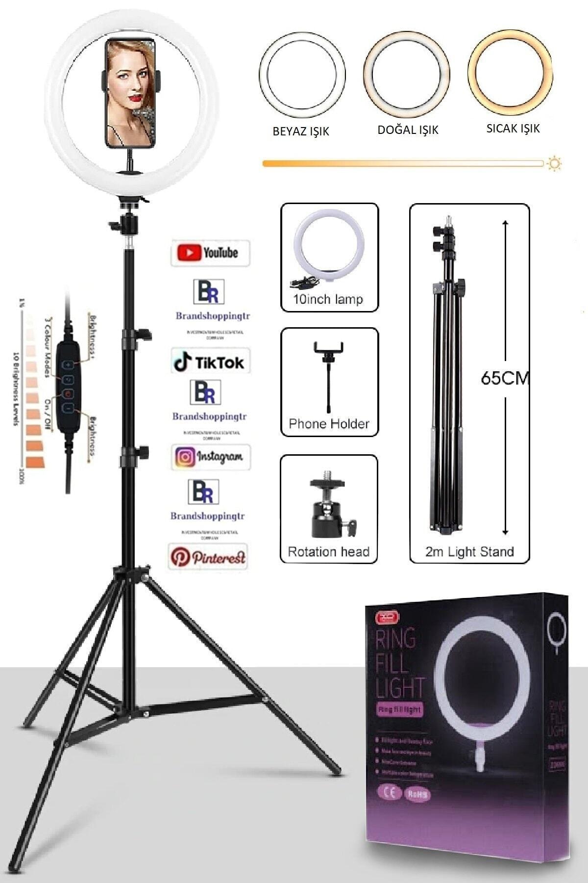 BST BRANDSHOPPİNGTR Ring Light 120 Led 24w5500k Youtuber Tiktok Tripod Telefon Tutucu Makyaj Işığı 10 Inç 2.1 Mt Tripod