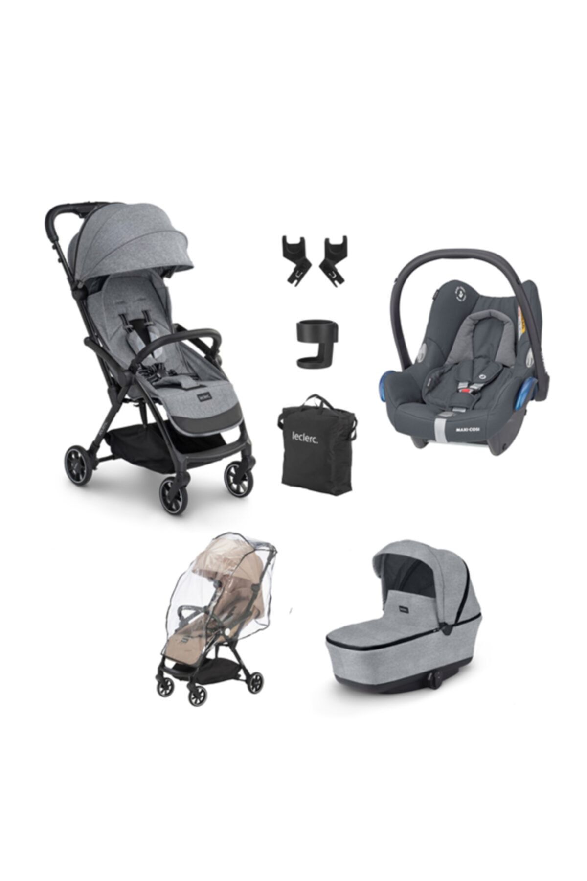 Leclerc Influencer Bebek Arabası Üçlü Set - Grey Melange