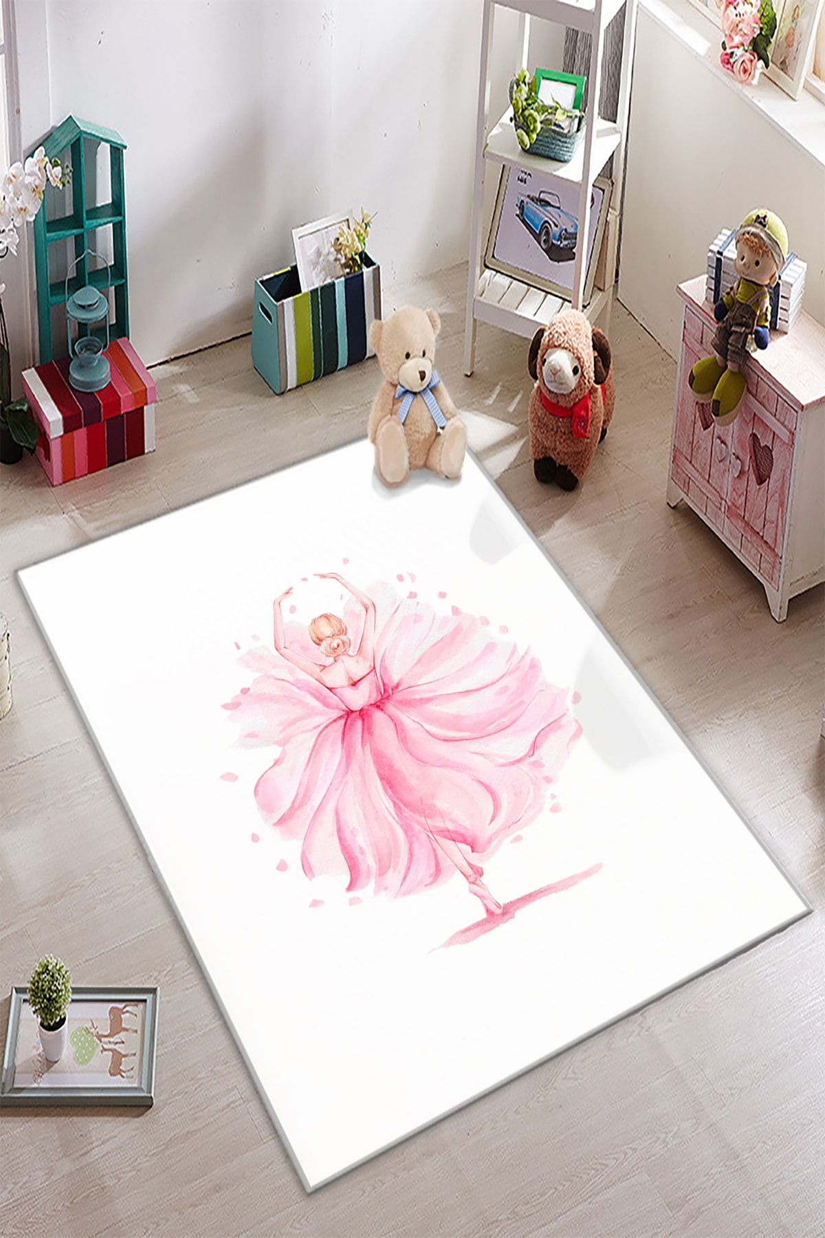 KARNAVAL HOME Karnaval Pembe Elbiseli Balerin Prenses Kız Çocuk Odası Halısı