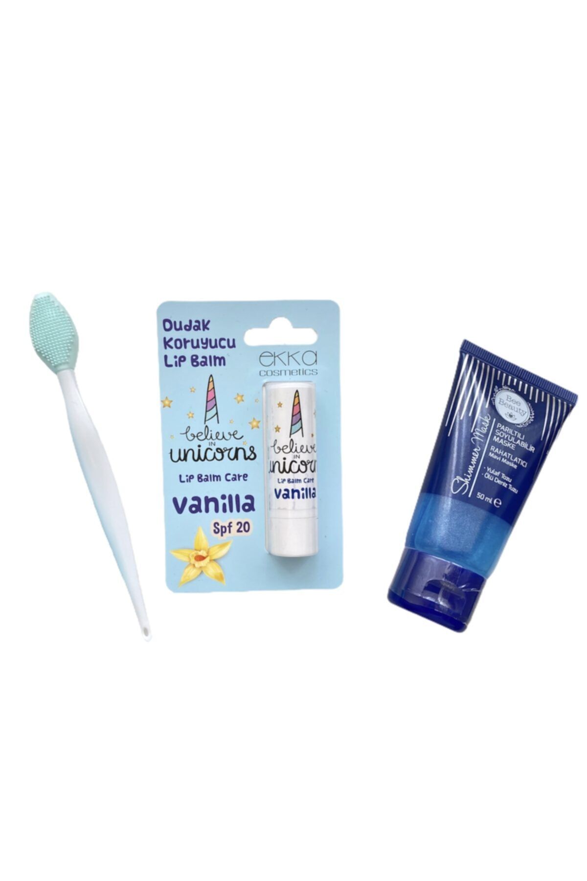 buenas store Vanilya Aromalı Dudak Nemlendirici & Parıltılı Rahatlatıcı Soyulabilir Yüz Maskesi Peeling Fırçası