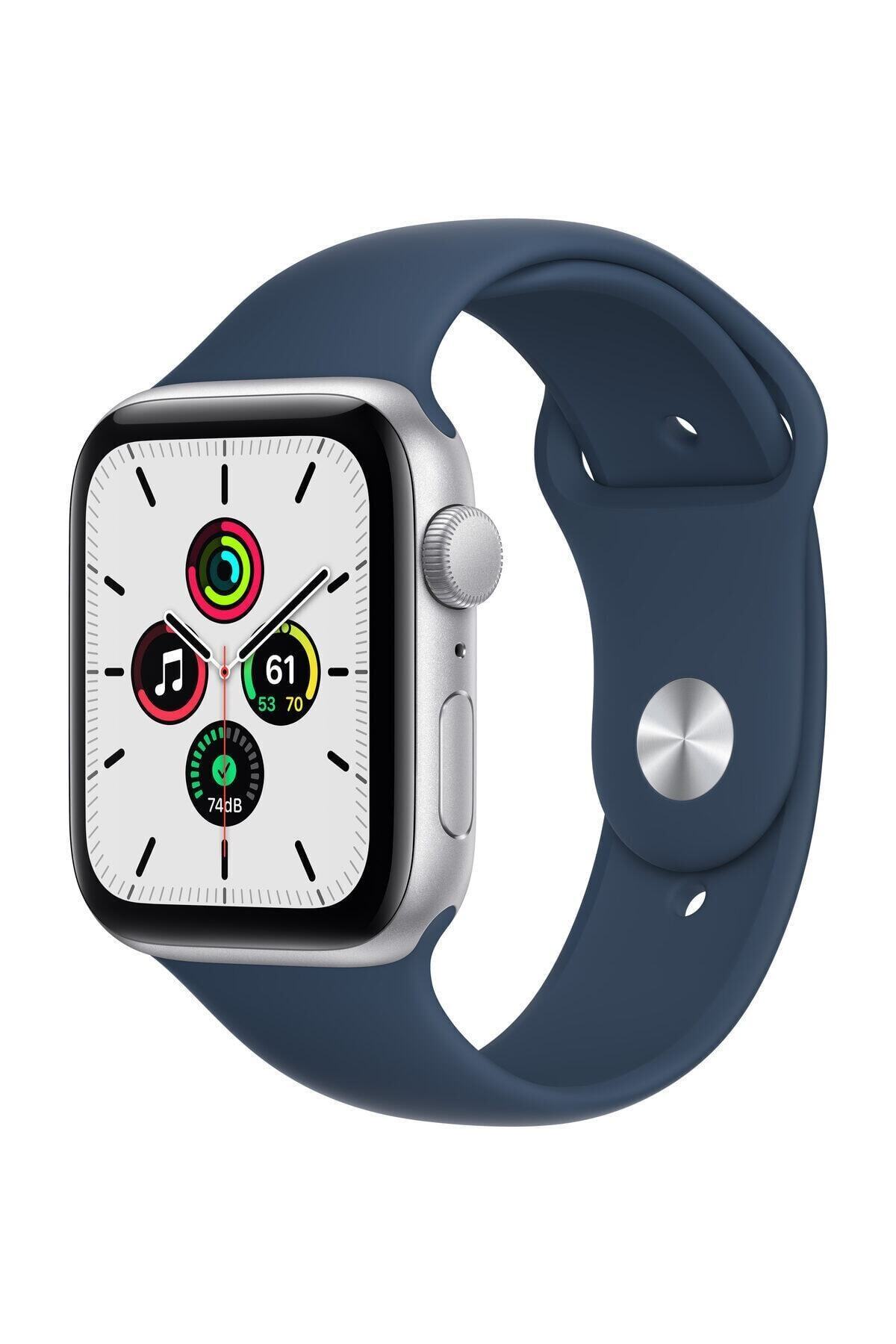 Apple Watch SE GPS, 44mm Silver Aluminium Case with Abyss Blue Sport Band - Regular