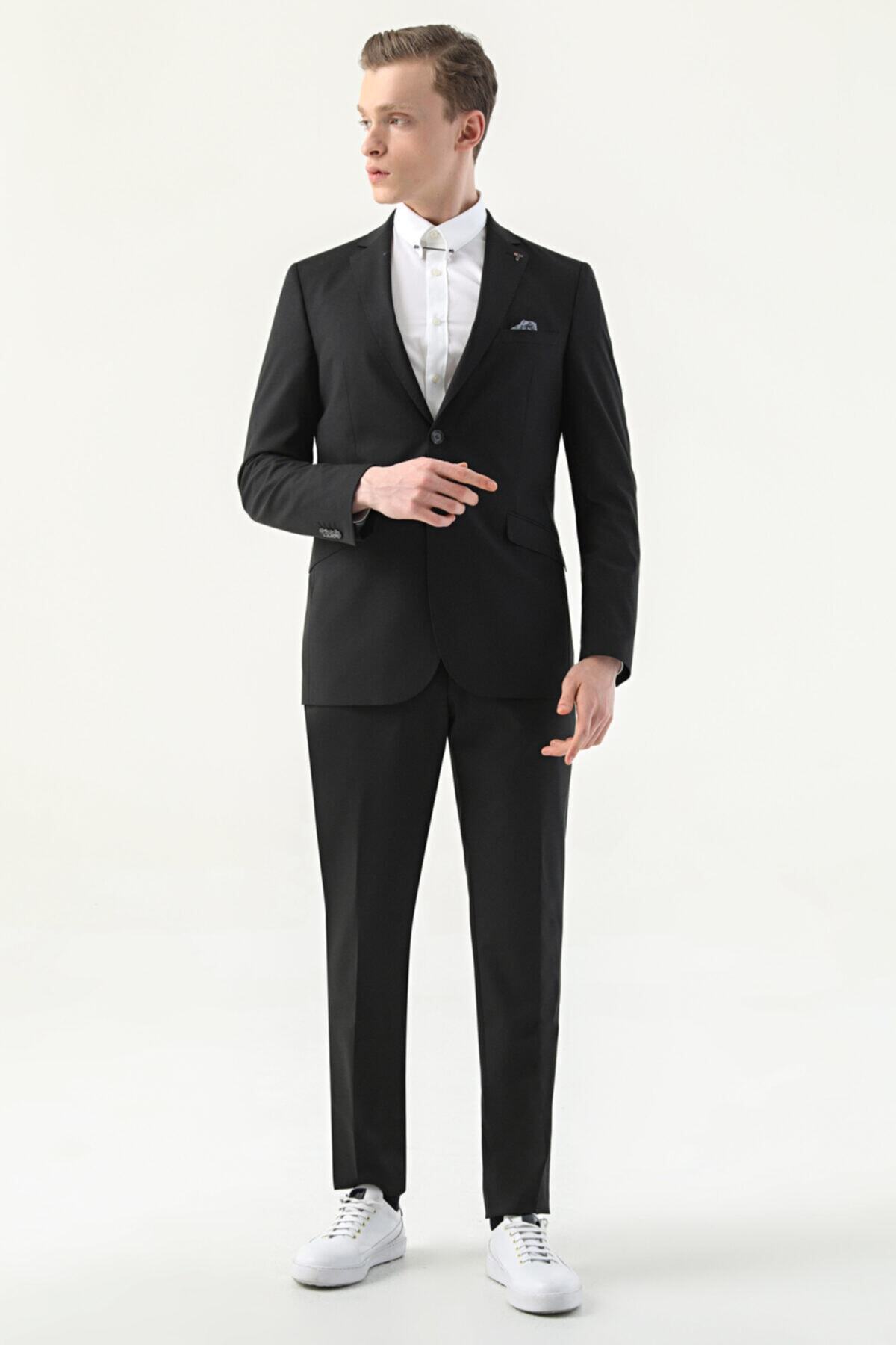 Tween Slim Fit Siyah Düz Takım Elbise