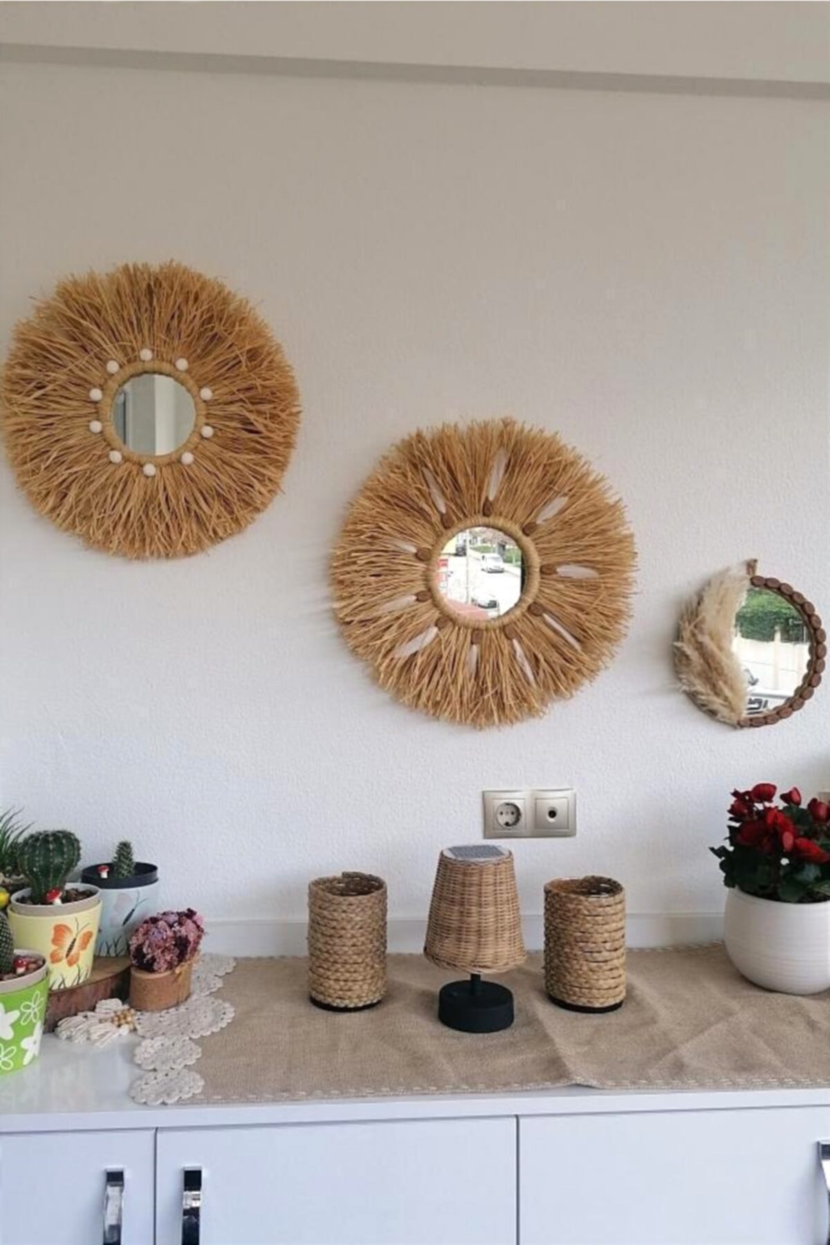 Bubihome Pampas & Rafya Ayna Seti Beyaz