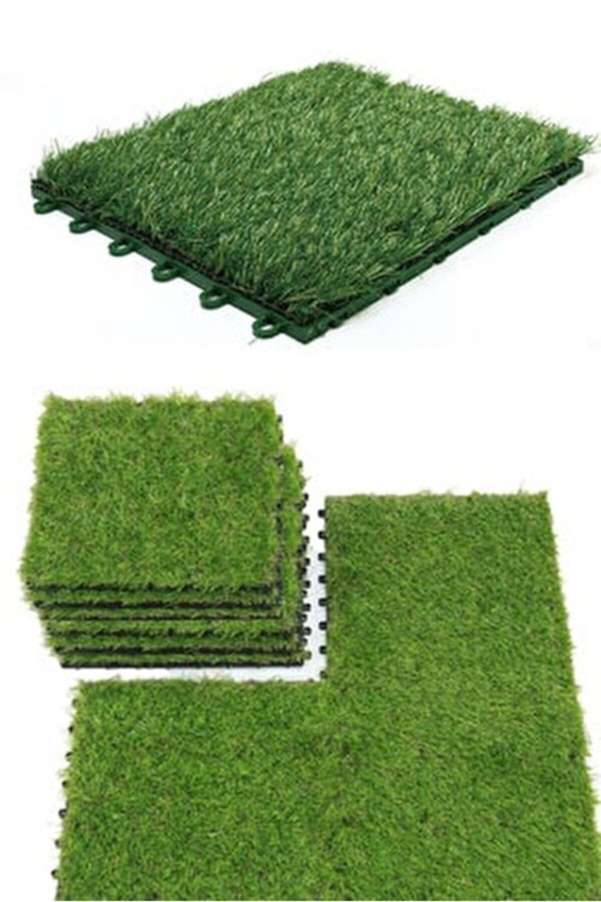 DOGASTR Bahçe Yapay Yeşil Çim Karosu 30 X 30 9 Lu Paket - 0,81m2 Alan Kaplar