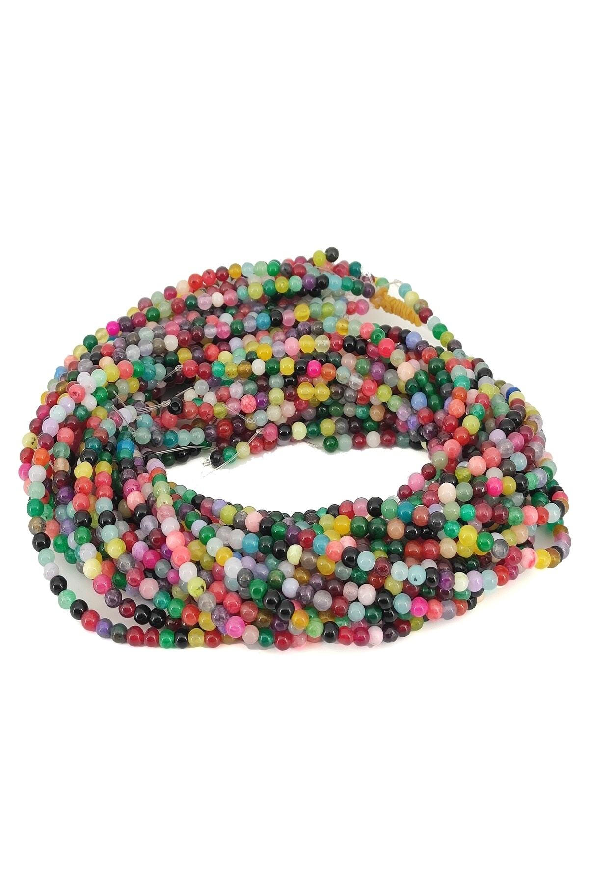 Selvi Konsept Karışık Renkli Ceyt Takı Boncuğu Dizi 4 Mm 1 Dizi