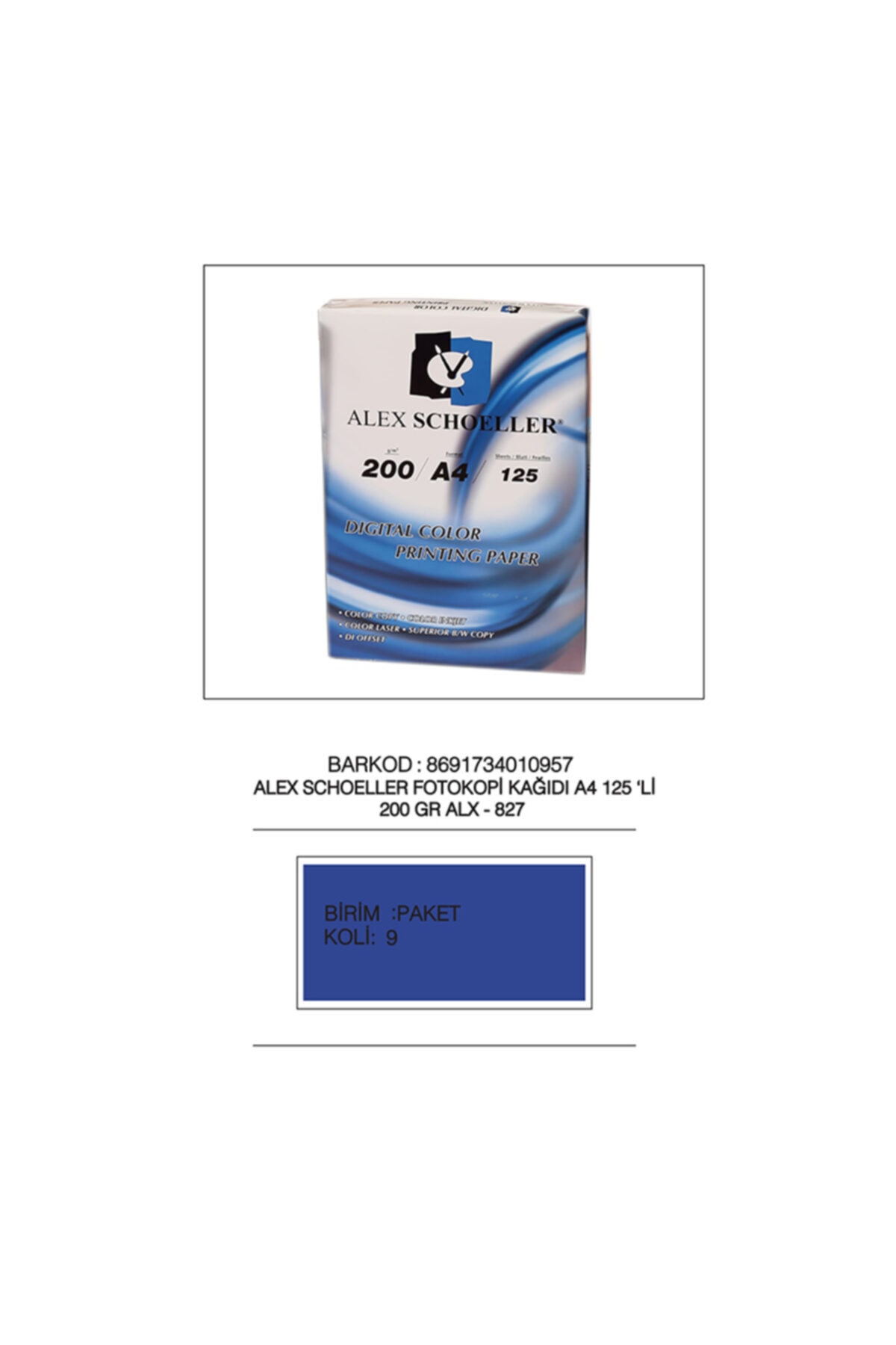 Alex 827 Fotokopi Kağıdı A4/200gr 125 Li
