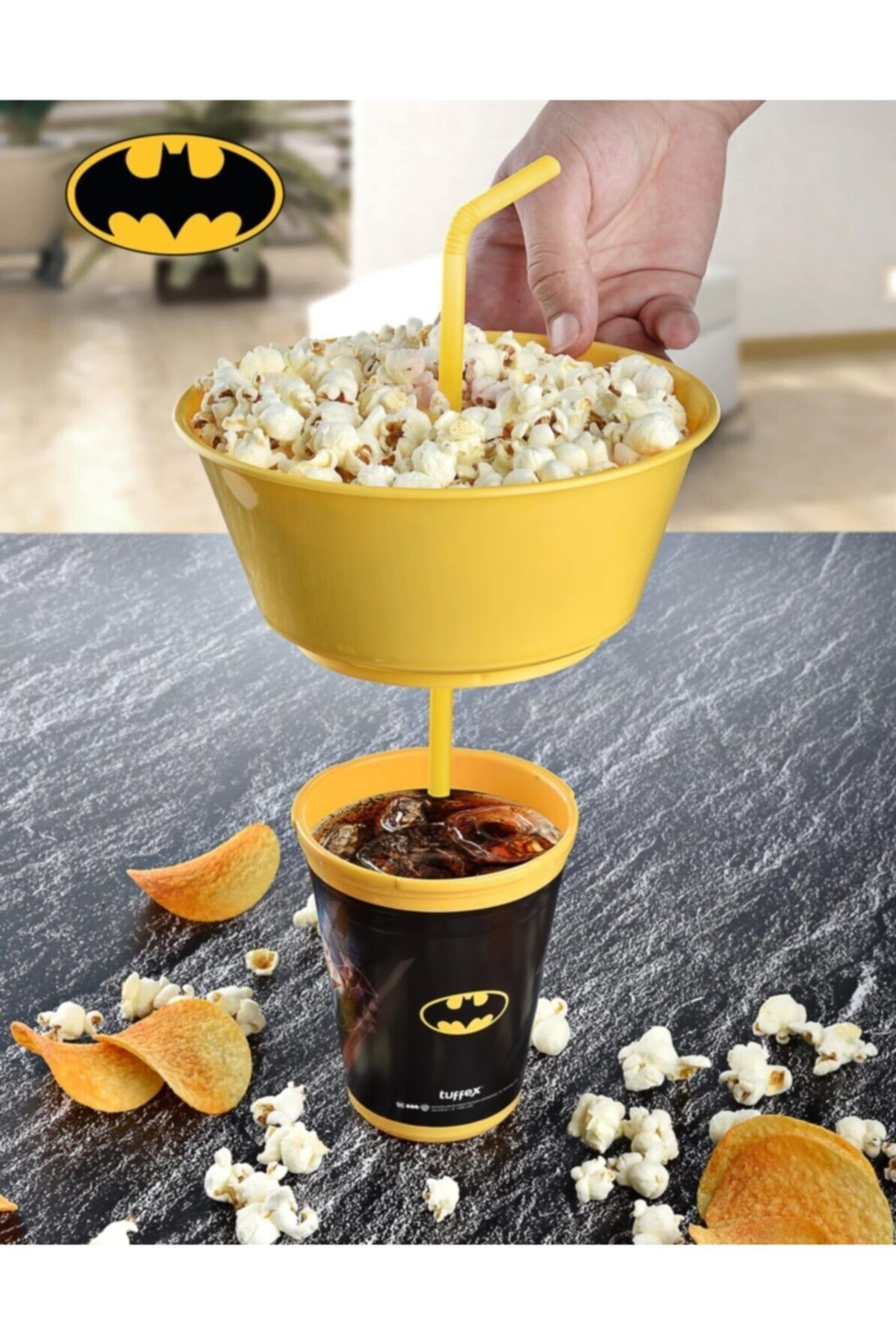 Morevia Plast Batman Lisanslı Mısır Cips Kovalı Pipetli Bardak