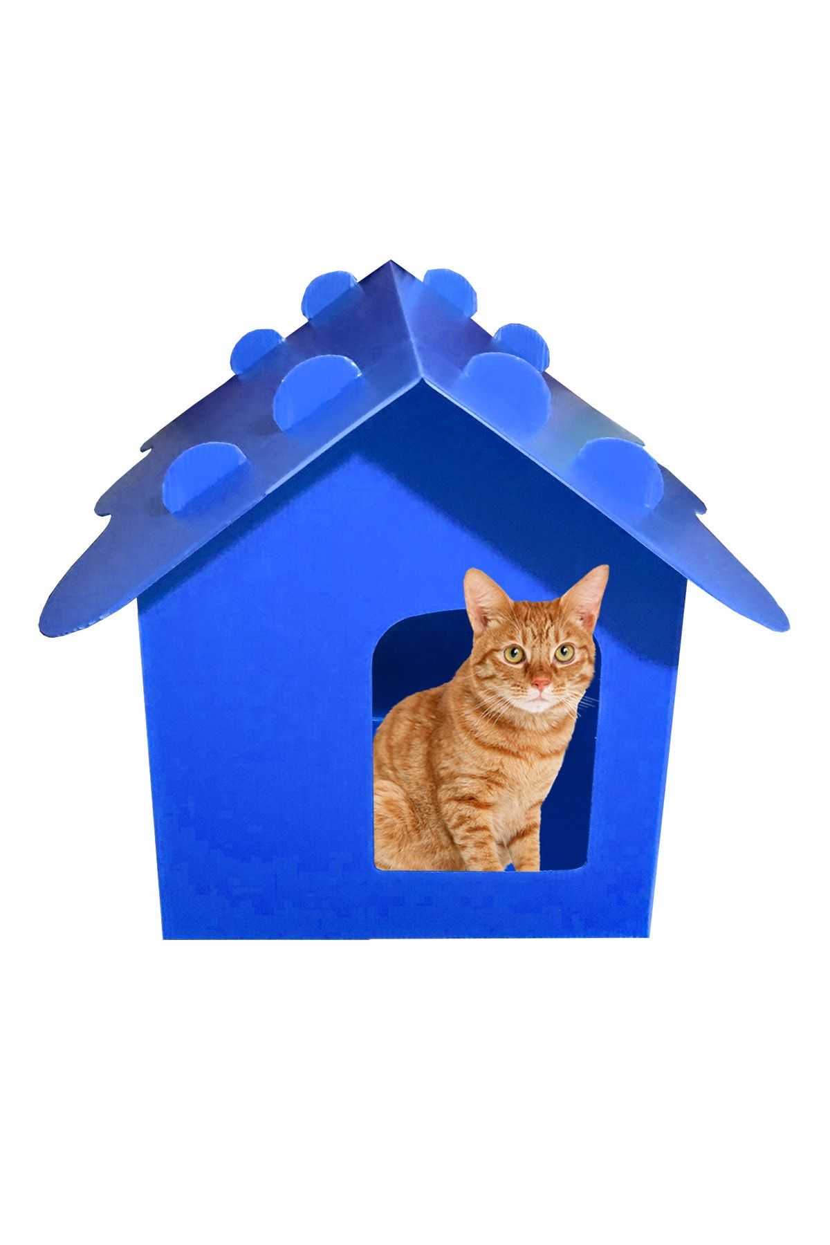 Pati Mama Su Geçirmez Pp Plastik Dış Mekan Kedi Evi (45X43X35CM) - ( Çatılı Kulübe ) - Mavi