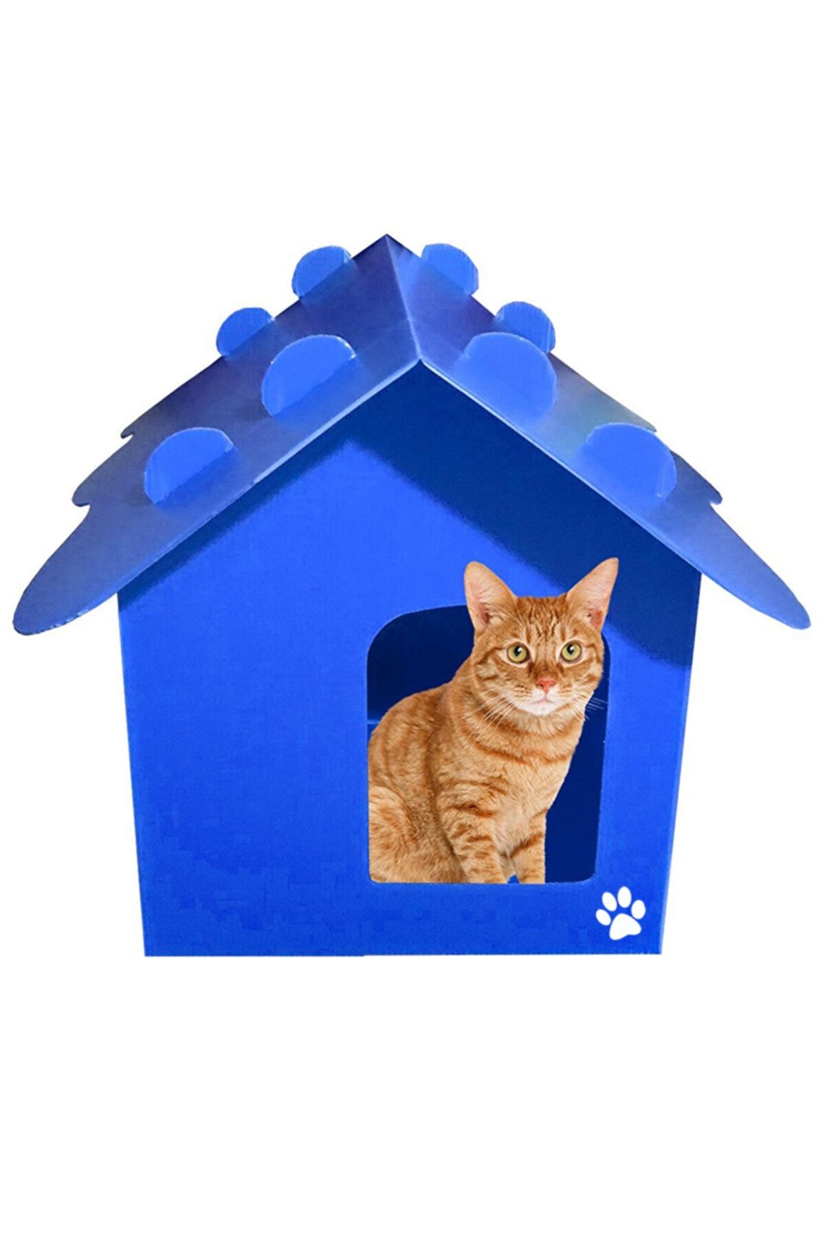 Pati Mama Çatılı Su Geçirmez Pp Patili Plastik Dış Mekan Kedi Evi (45X43X35CM) - Mavi
