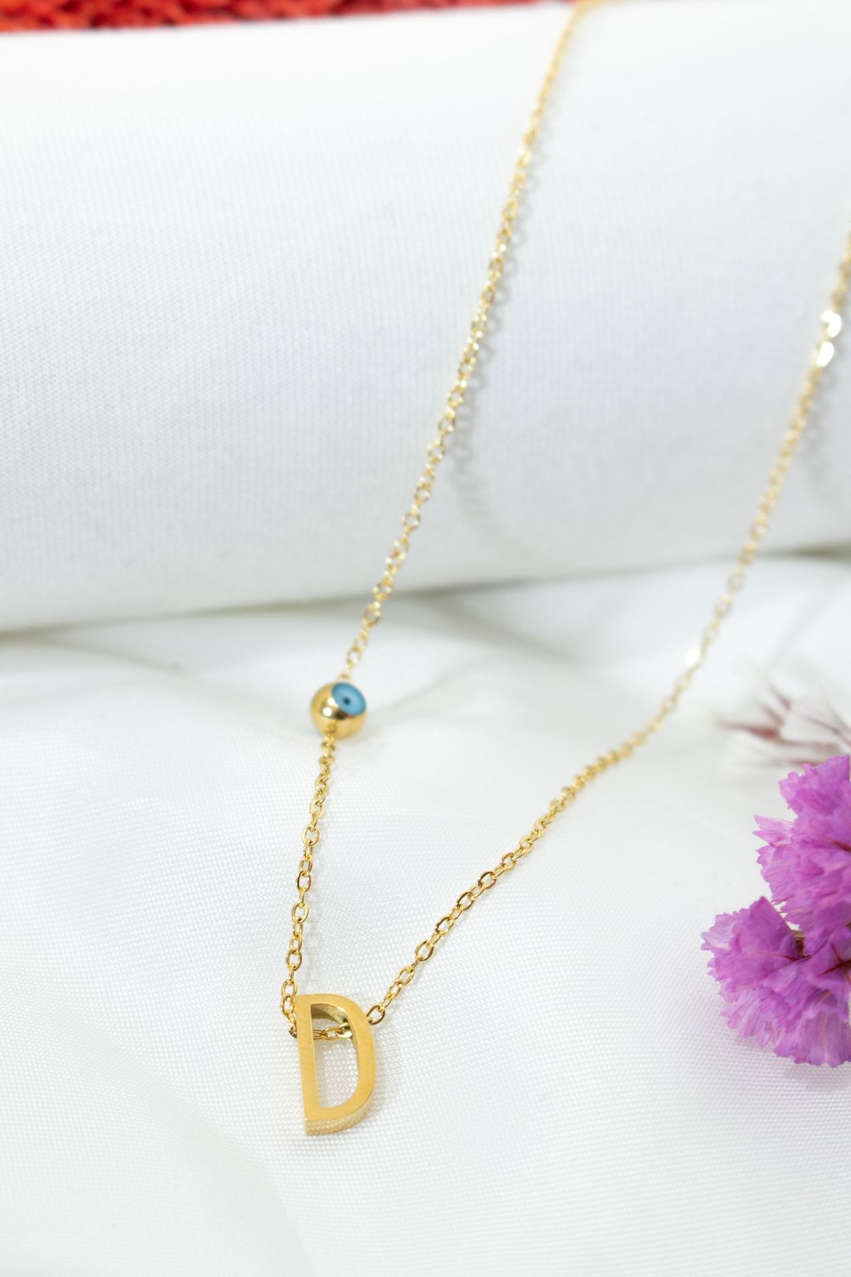 STONE CAPSULE Altın Kaplama Çelik Harfli Kolye, D Harfi, 40cm + 5cm Zincir Uzunluğu , Kararmaz Gold Renk