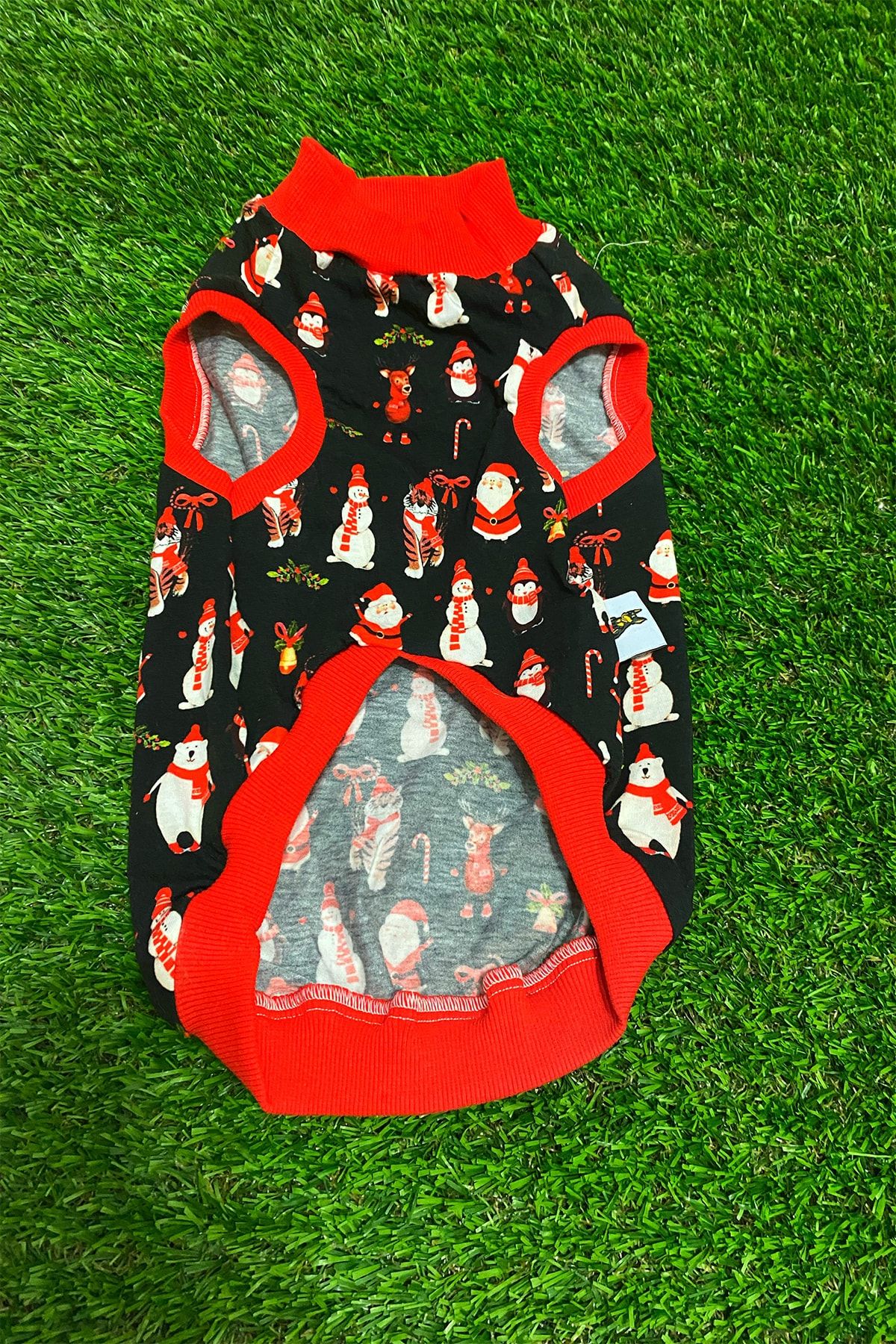 CUCCİOLO Unisex Siyah Kırmızı Noel Yılbaşı Özel Seri Köpek Kedi Sıfır Kollu Atlet Kıyafet