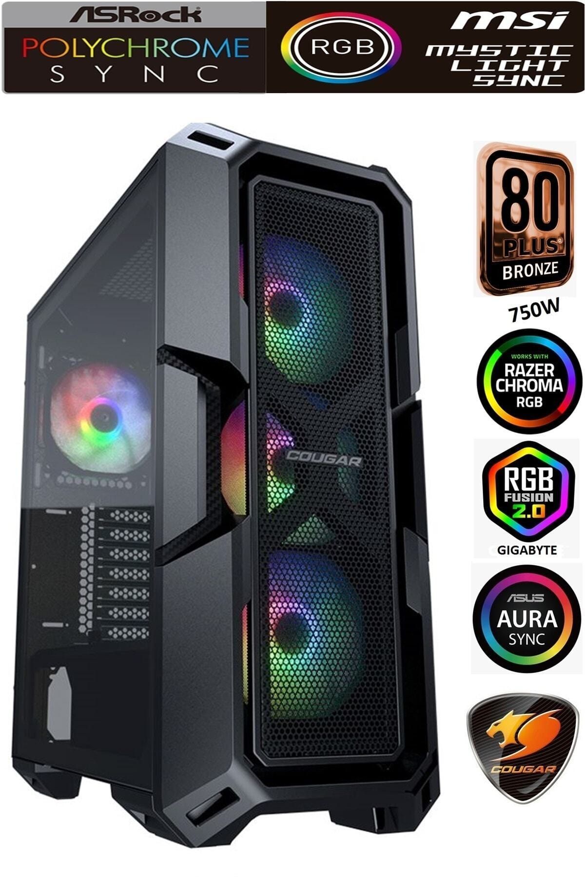 Cougar Mx440 Mesh Midi Tower Vte X2 750w 80+bronze 4x120mm Rgb Fanlı Gaming Oyuncu Bilgisayar Kasası